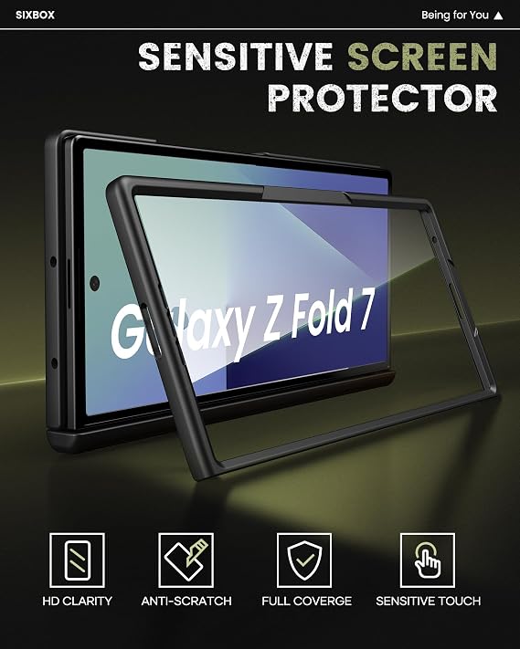 for Samsung Galaxy Z Fold 7 Case with Hinge Protection & Screen Protector, Slim Fit Design Hard PC Shockproof 360 Full Body Protective Phone Cover Case for Galaxy Z Fold 7 2025, Black
