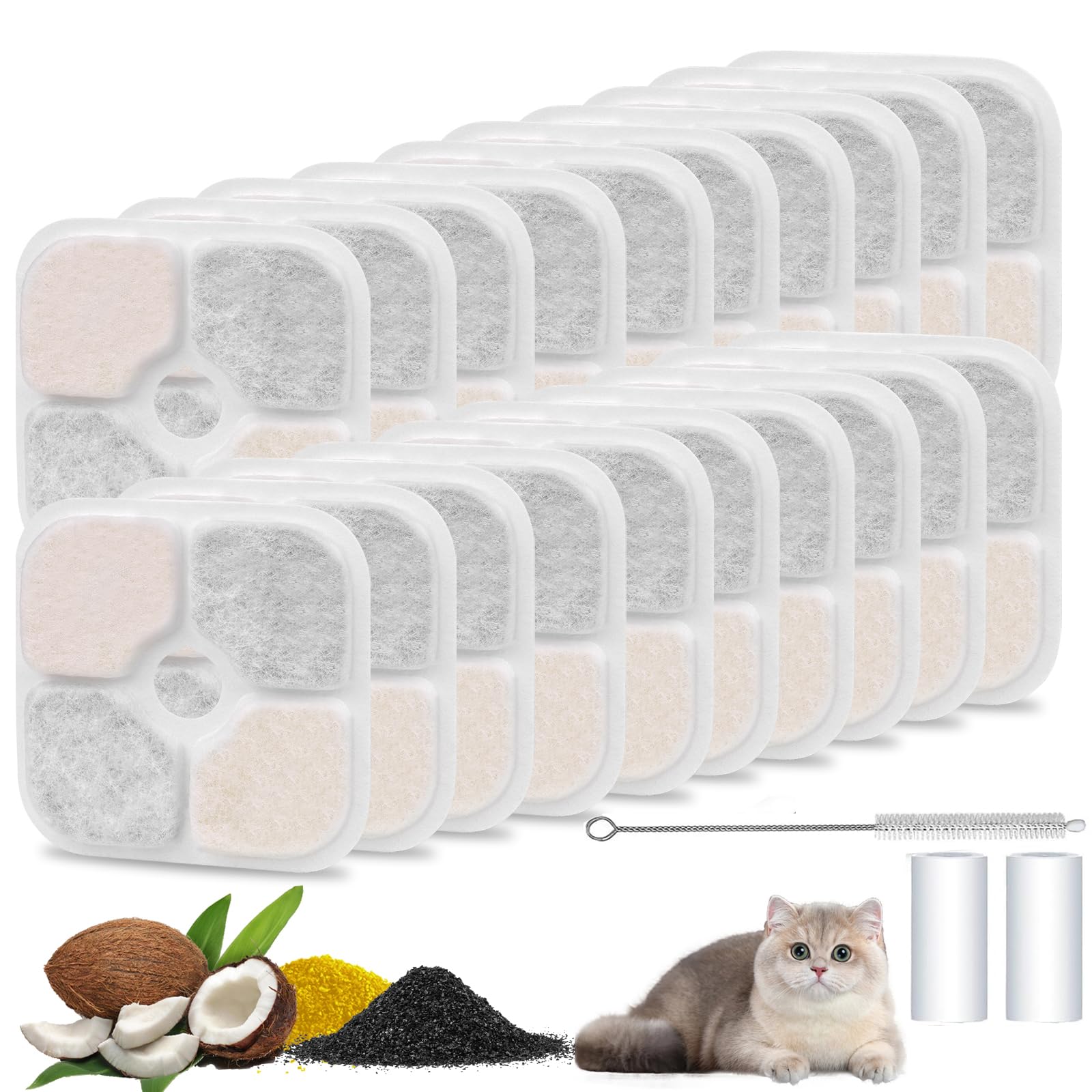 20 Stück Katzenbrunnen Filter für 2,5L Catit Pixi Trinkbrunnen, Harz aktivierte Kohlenstoff Dreifaches Filtersystem für 43717 Filter Katzenbrunnen