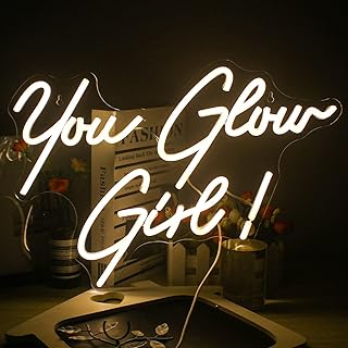You Glow Girl Neon Sign Led Warm White Word Neon Light Up Signs for Wall Decor Usb Letter Neon Lights for Bedroom Home Wedding Birthday Party Girls Gifts