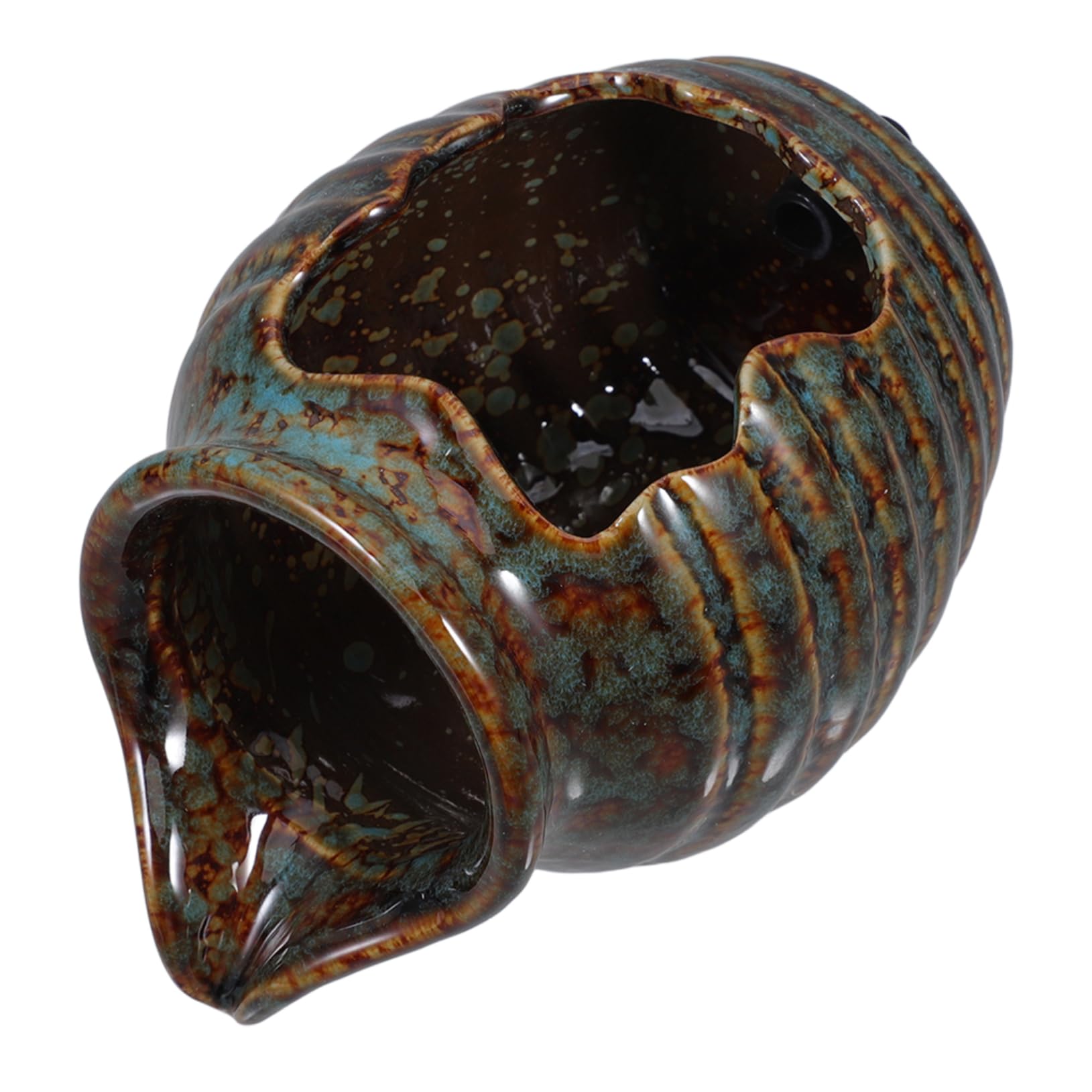 Fontaine de cascade circulante en céramique Vase hydroponique Décoration de jardin Intérieur et extérieur Aquarium hydroponique avec pot de fleurs 4,88 pouces