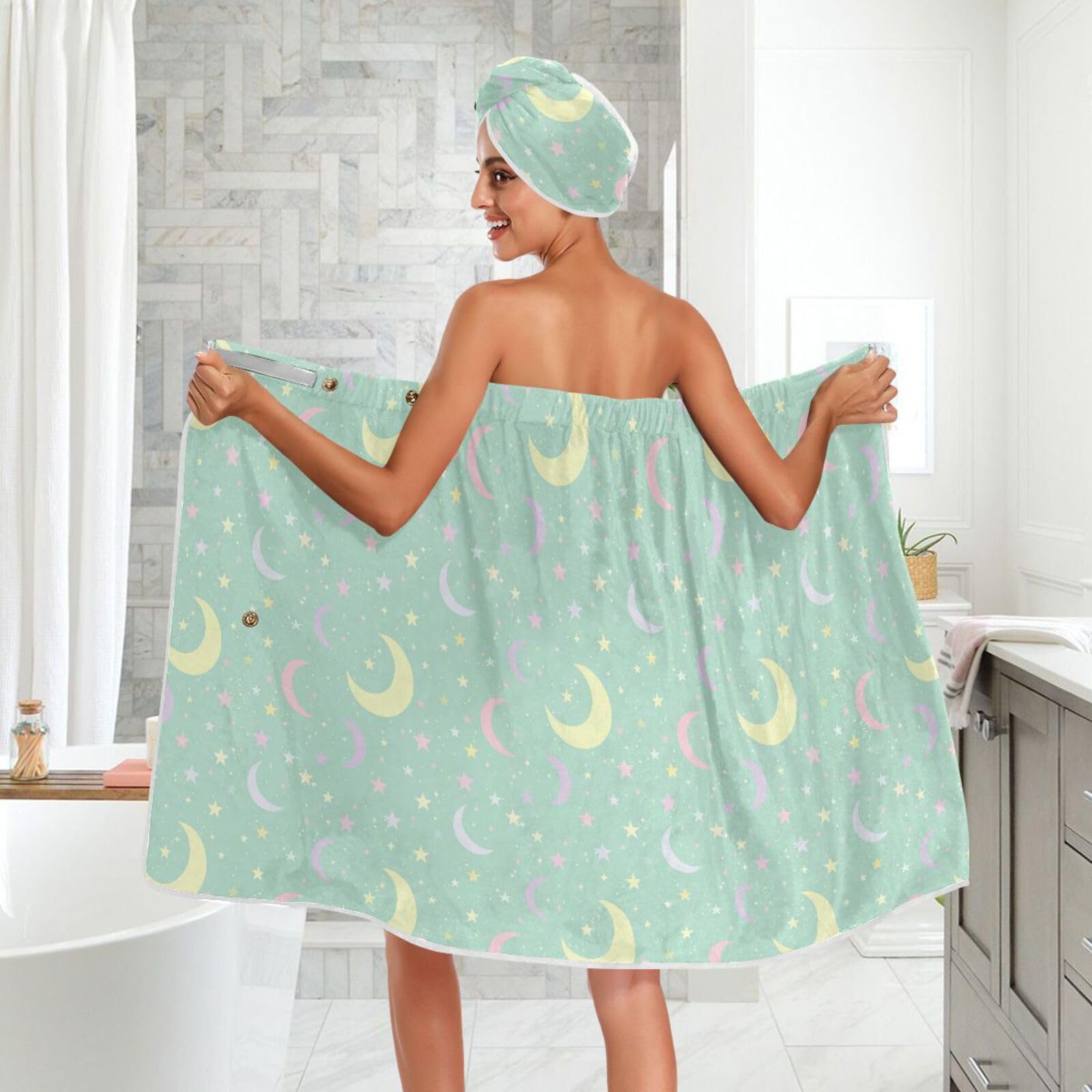 Moon Spa Ręcznik owijany dla kobiet, 3 zestawy, regulowany, szybkoschnący, dla kobiet, pod prysznic, szlafrok + suszenie włosów + opaska na głowę