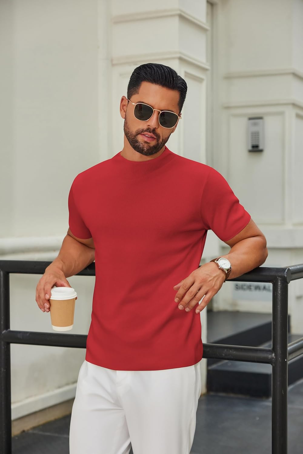 COOFANDY Men's Mock Turtleneck Sweater Short Sleeve Casual Knitted T-Shirts Thermal Tops Solid Basic Tee - Image 3