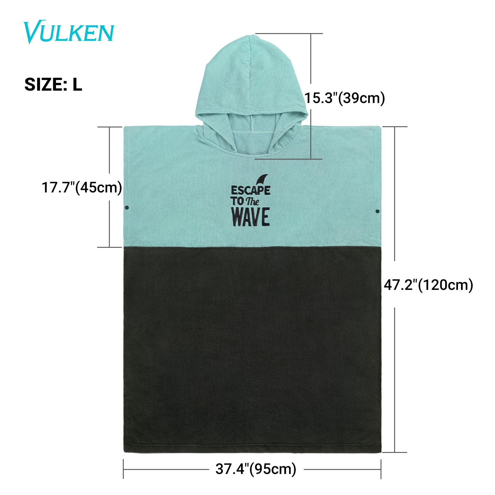 Vulken Bademantel mit Kapuze Surf Poncho zum Umziehen Public Men L/XL Large Petrol