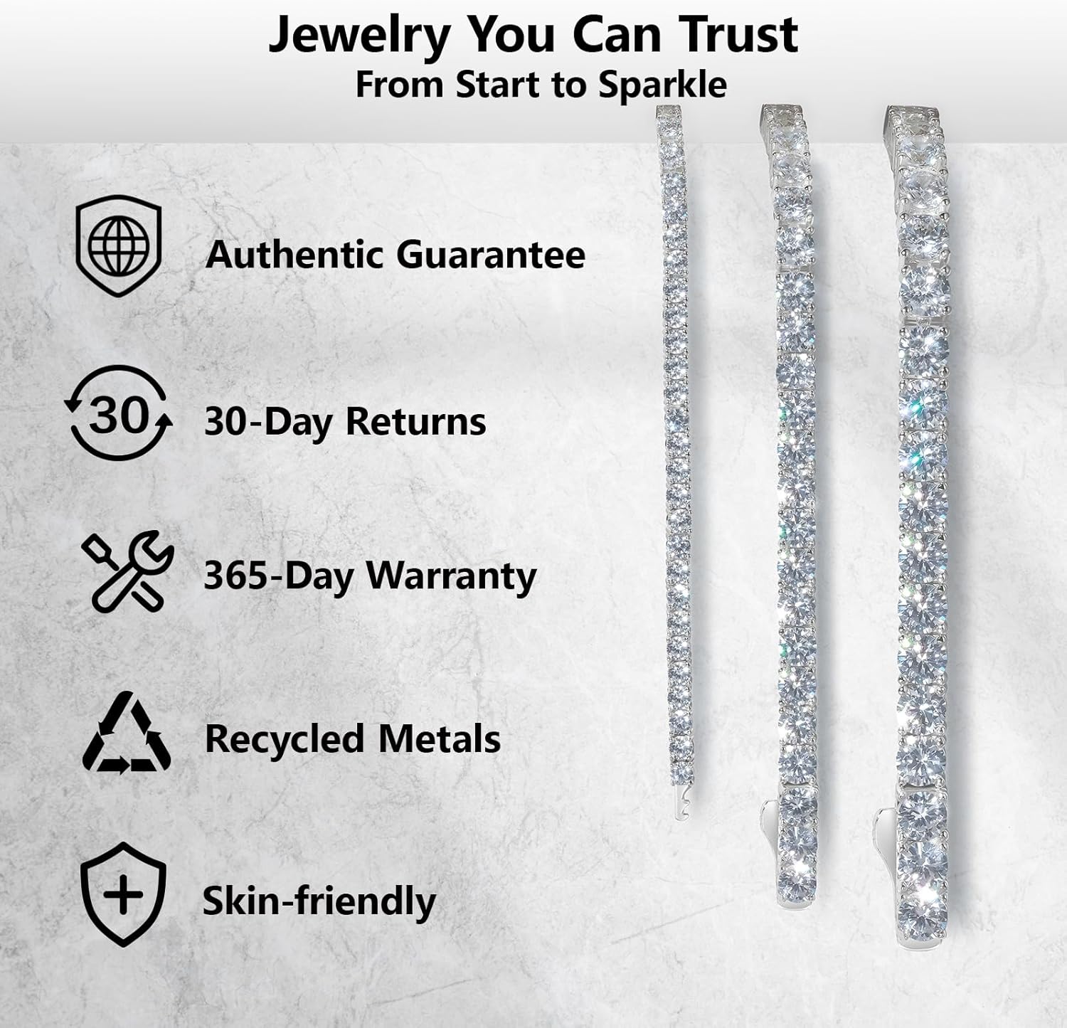 KRKC&CO Tennis Bracelets for Women, Birthday Wedding Gift for Her, 3/4/5mm, 14k Gold/White Bracelet, Iced Out 5A Cubic Zirconia Stones, Bridal Wedding Jewelry for Wife Mom 3mm-white gold 7.0in image 3 of 7 B0DPFPHYQB