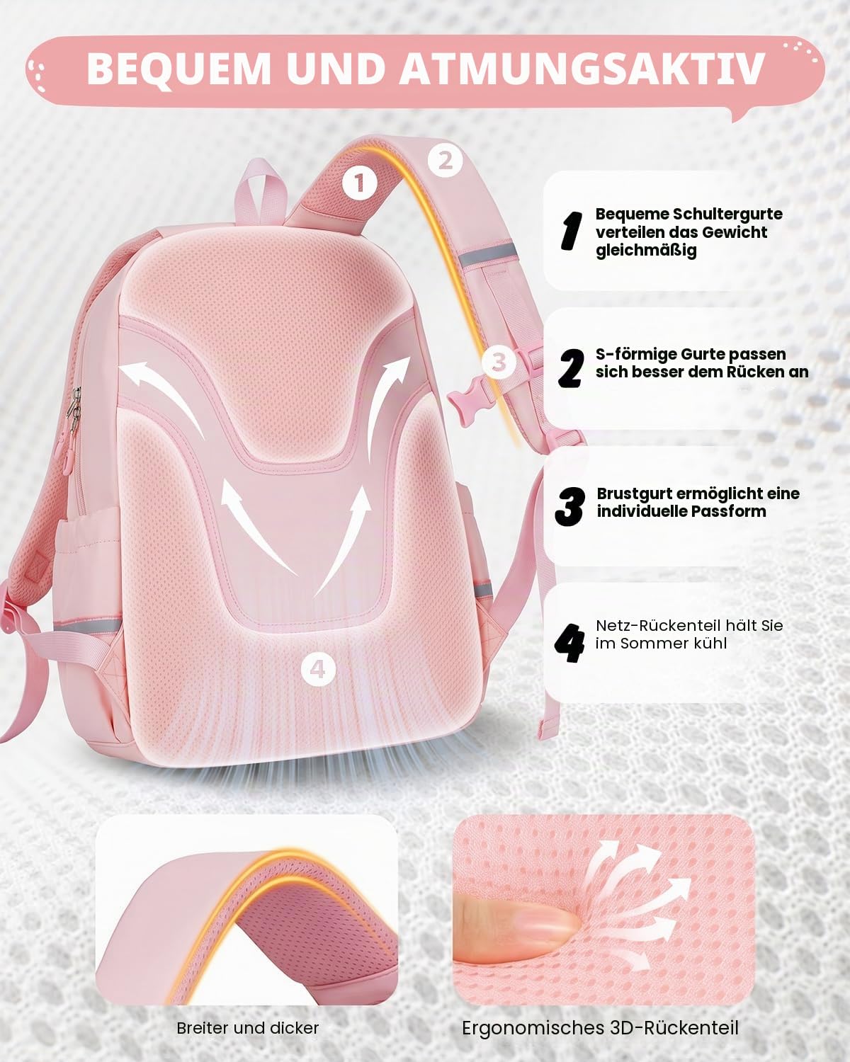 Tanou Schultasche Mädchen 1-5. Klasse, Ergonomisch Schulranzen Kinder