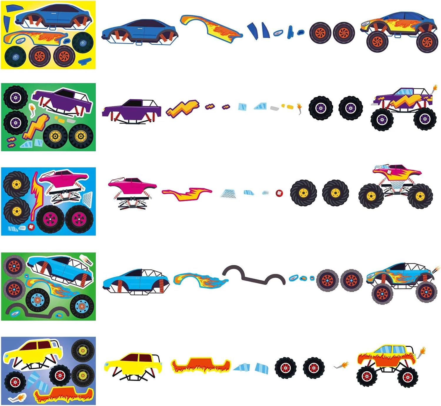 20 PCS Monster Truck Make Your Own Stickers with 10 Designs Truck Party Favors for Monster Truck-Themed Birthday Party Decorations Favor Supplies Education Toy Art Craft Activities Birthday Gift - Image 3