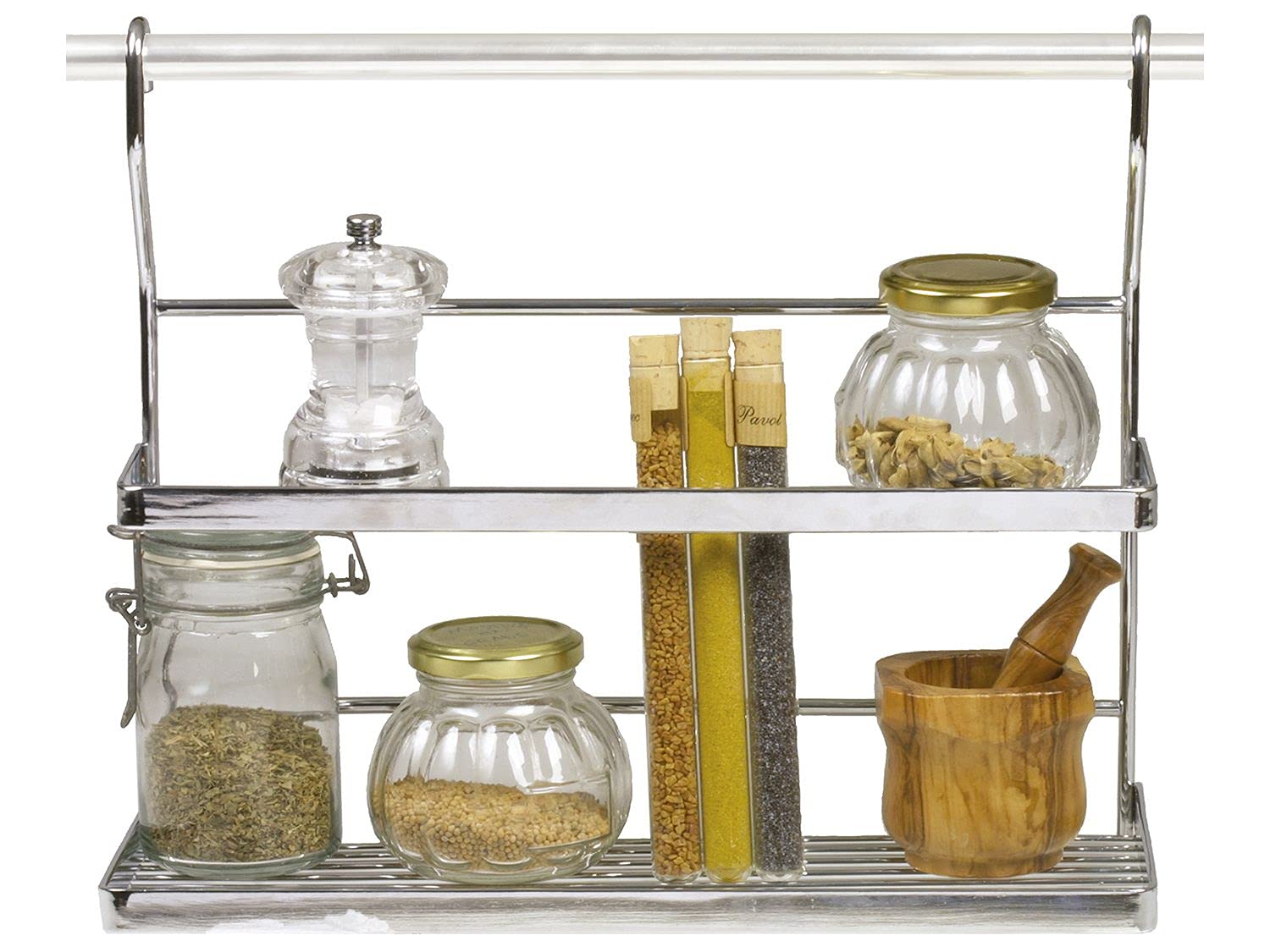Amig Multicoloured - Silver Shiny Chrome Steel Wall Organizer Tray With Clip For Placing Spices, Seasonings Or Utensils In Kitchens And Pantries - 43 X 27 X 17 Cm