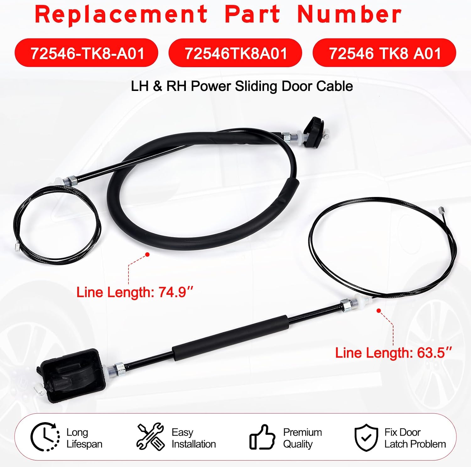 2 Set 72546-TK8-A01 Power Sliding Door Cable for Odyssey with Removal Tool