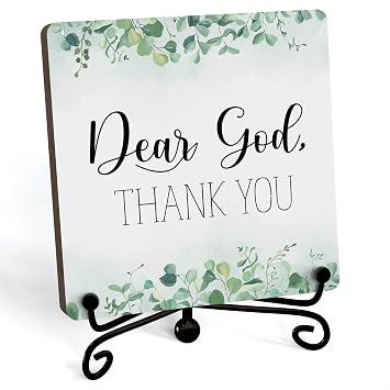 Modern Farmhouse Decor, Home Decor For Living Room, Boho Chic Aesthetic Shelf Decorations, Christian Eucalyptus Dear God Sign, Farm House Entryway Tv Stand Fireplace Coffee Table Decoration 10