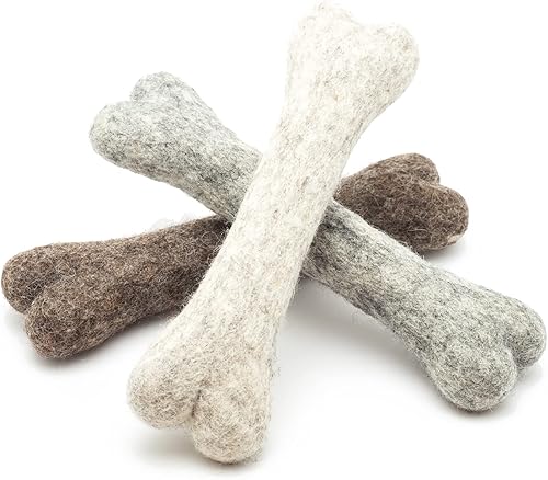 Miniatura 6 de Glaciart One Hueso masticable de lana de fieltro para perros (3 piezas)  Duradero para masticar cachorros para dentición y limpieza de dientes de