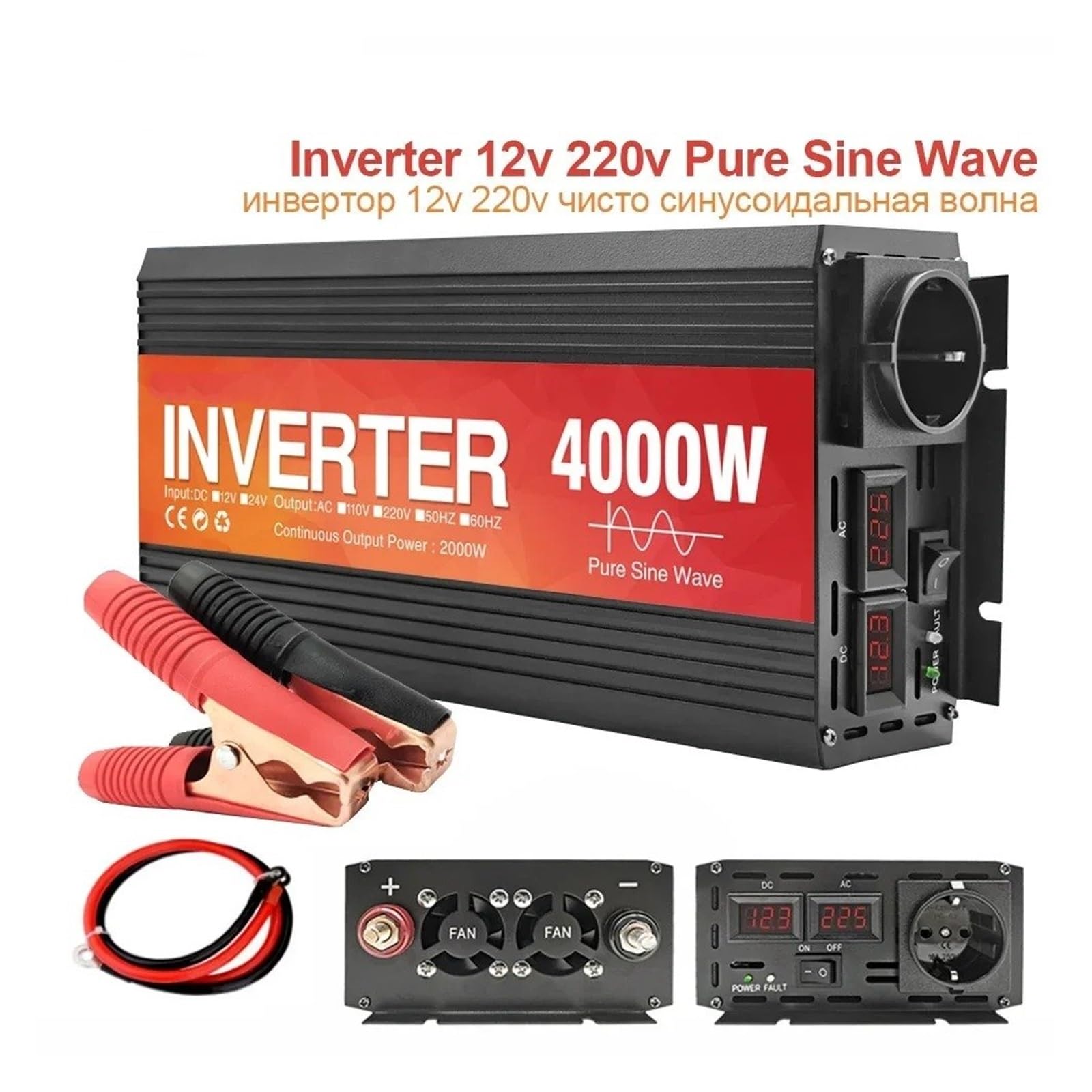 Power Inverter Convertitore Inverter Per Inverter Potenza 12V 24V 220V Onda Sinusoidale Pura 4000W 3000W 2000W 1600W 1000W Convertitore Pura Trasformatore Solare(24V,1000W EU)