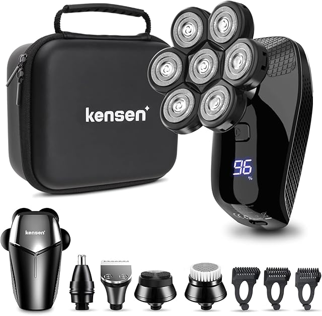Head Shaver for Bald Men KENSEN Electric Shavers Men 5 in 1, Cordless LED Round Head Shavers for Men, 7D Electric Shaver Waterproof Wet Dry Rotary Shaver