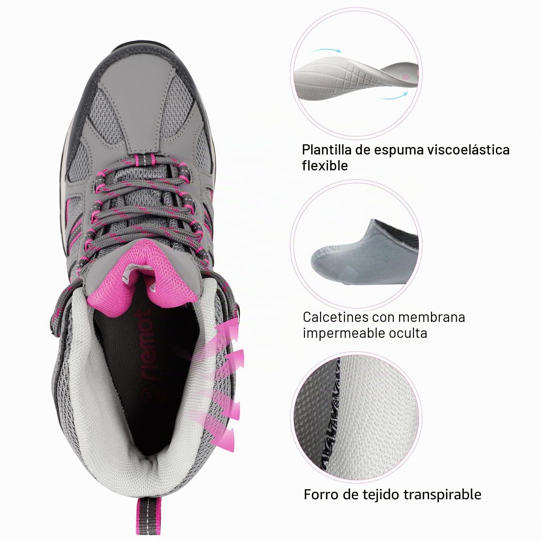 riemot Botas de Senderismo Mujer Impermeables,Zapatillas Trekking Mujer,Botas Montaña Mujer Antideslizantes,Ligeras y Transpirables para Senderismo,Montañismo y Outdoor