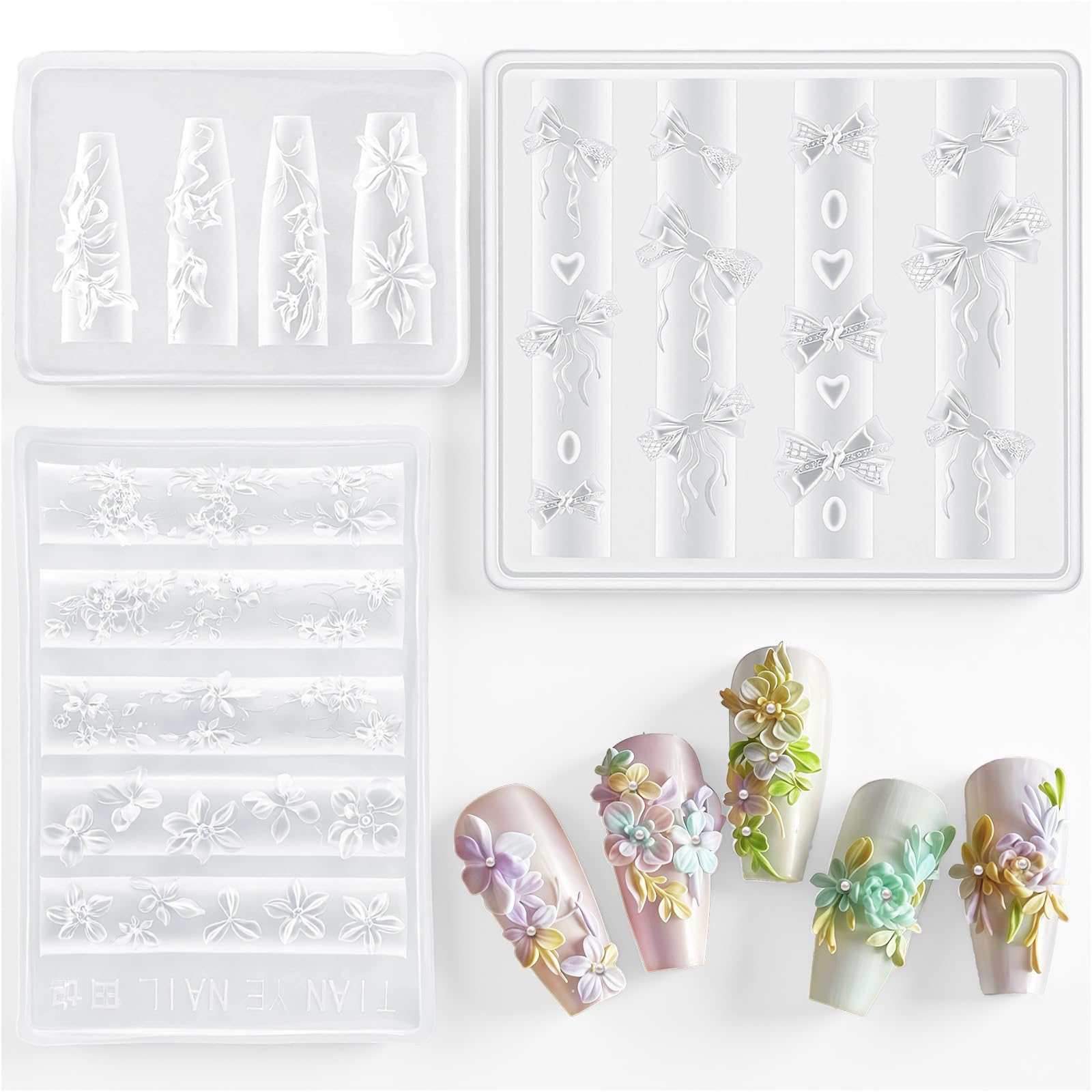 3 SZTUK 3D Kwiaty Nail Formy Silikonowe Flowe Nail Art Formy Rzeźba Szablon Wiosna Lato Kwiatowy Paznokcie Forma Projekt DIY Kwiat Charms Na Akcesoria Narzędzia Silikonowe Sztuka
