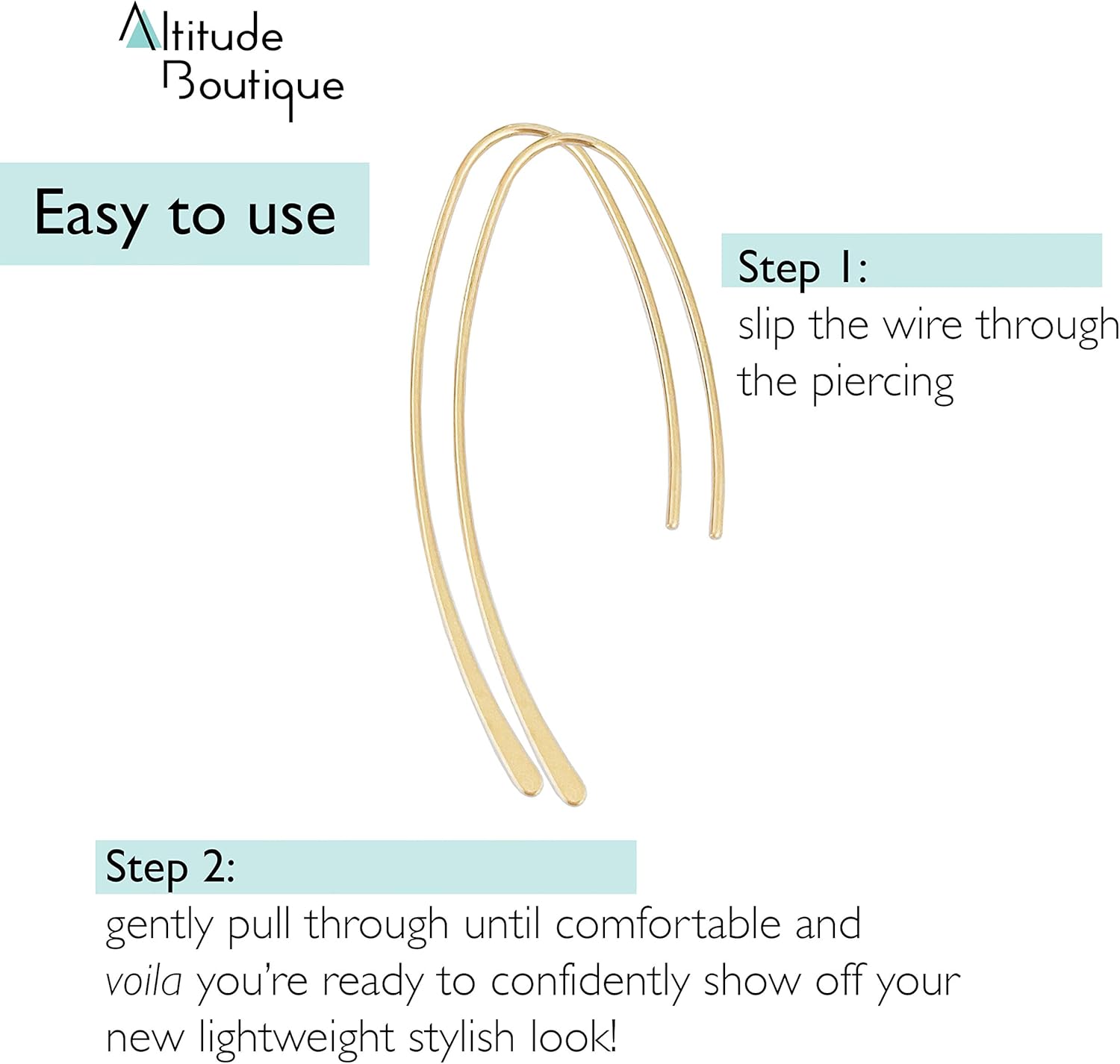 Altitude Boutique Upside Down Open Hoop Earrings - Lightweight Hypoallergenic Wire Dangle Drop Threader Earrings in Gold, Rose Gold, or Silver | Delicate Jewelry - Image 2