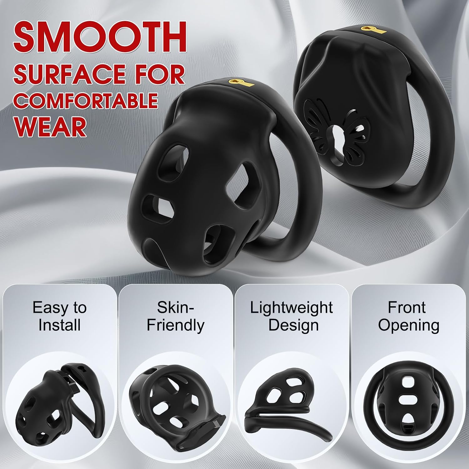 Male Chastity Cage Sex Toy - 2 Styles Cock Cage with 4 Ring Sizes for Man