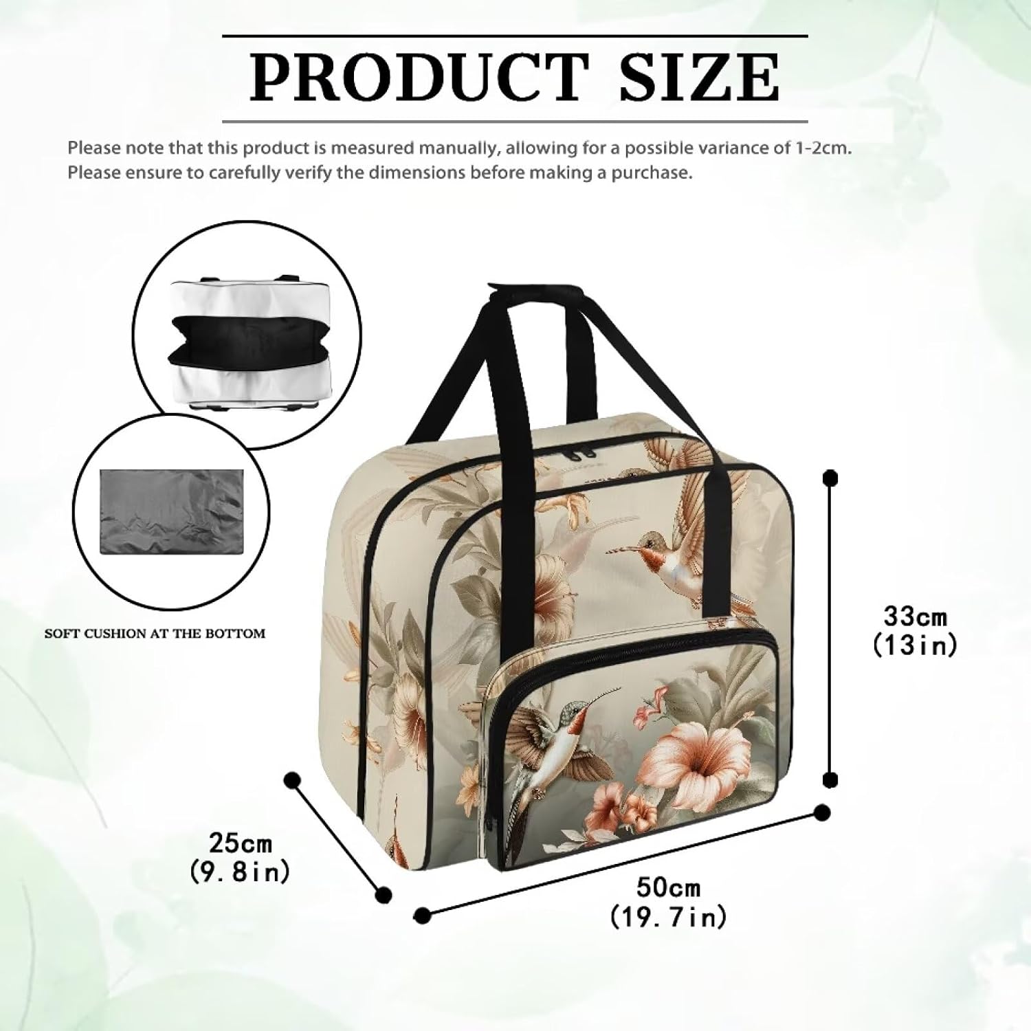 Hummingbird Floral Dust Covers for Sewing Machine Heavy Duty Sewing Machine Carrying Case Waterproof Sleeve Compatible with Singer and Brother Sewing Machine