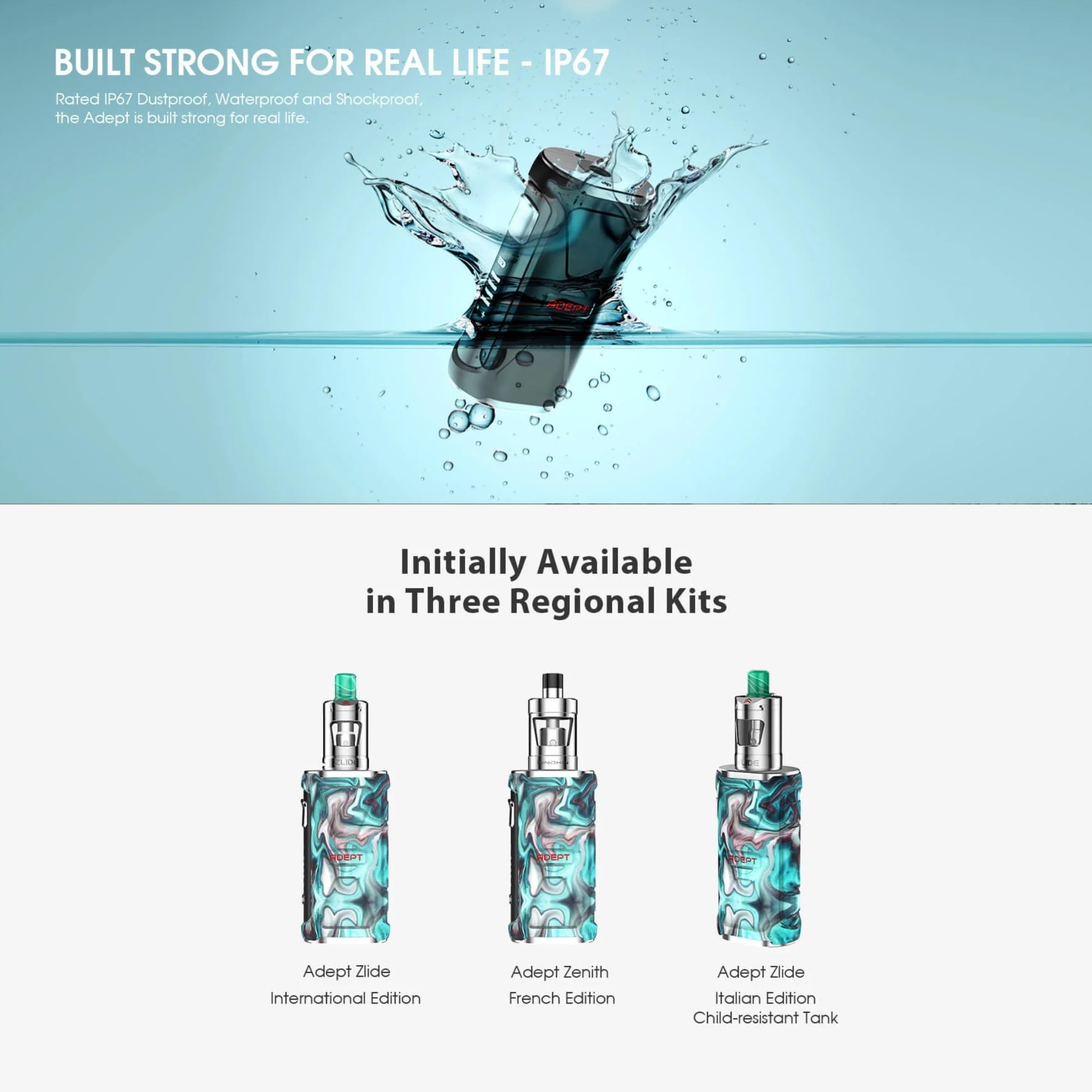 INNOKIN Adept Zlide Vaping Kit – Waterproof E Cigarette Starter Kit with  11–17W Auto Wattage, 2ml Zlide Tank, Long-Lasting 3000mAh Built-in Battery  – E Cig, E Cigarette, No Nicotine (OCEAN): Amazon.co.uk: Electronics
