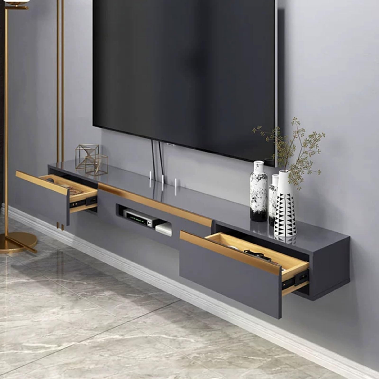 Supporto da parete per TV e lettore DVD, mensola sospesa per TV e lettore DVD, moderna console per TV bianca, soluzione di archiviazione per la casa, 180 x 17,8 x 25,6 cm