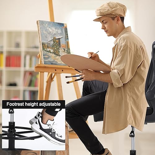 Miniatura 7 de Silla de redacción alta de oficina, silla de computadora ergonómica de malla con respaldo medio, silla de escritorio de pie ajustable con soporte