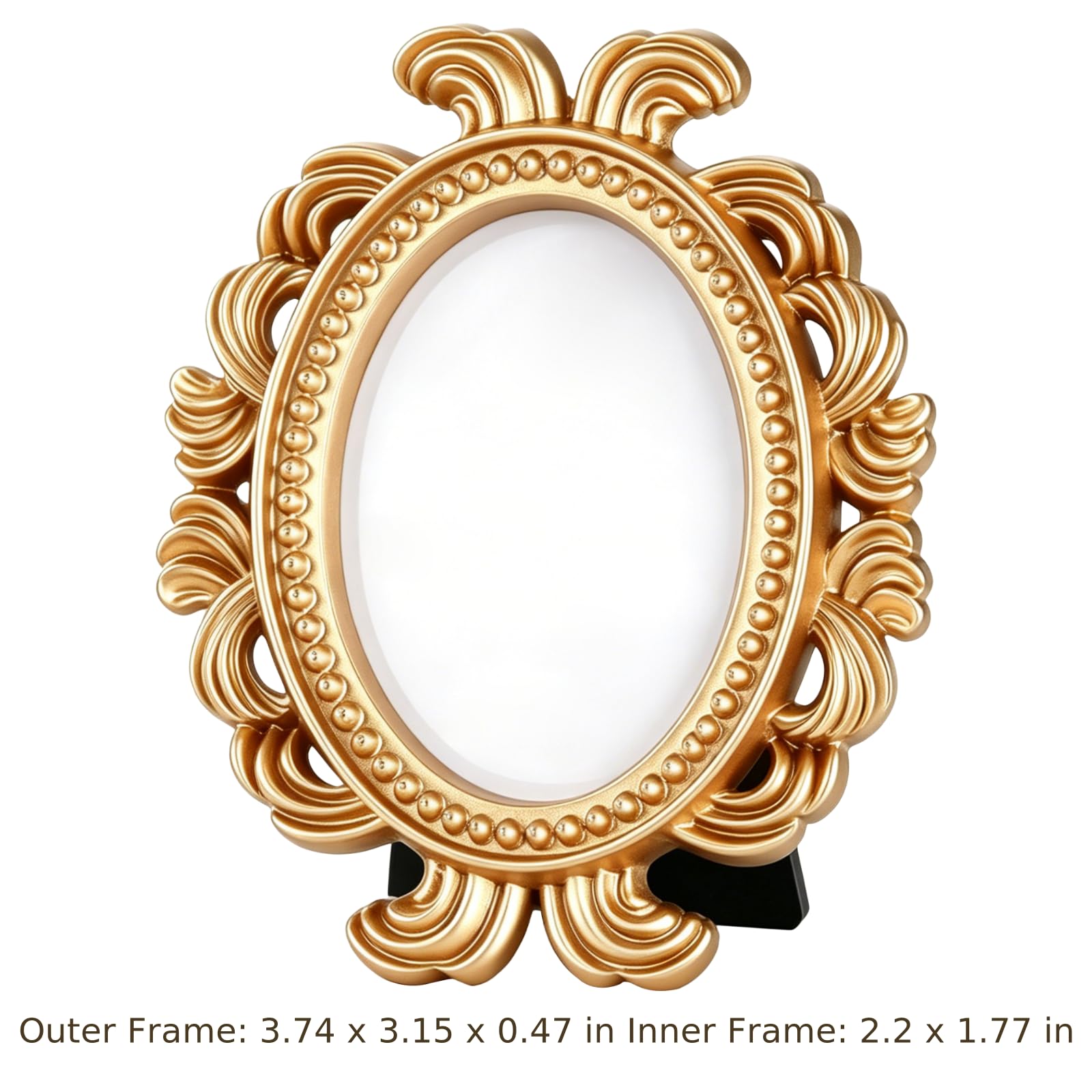 Lot de 12 mini cadres photo ovales dorés en résine sculptée baroque - 9,5 x 8 x 1,2 cm - Décoration de table ou murale pour photos à faire soi-même, décorations de mariage et de fête