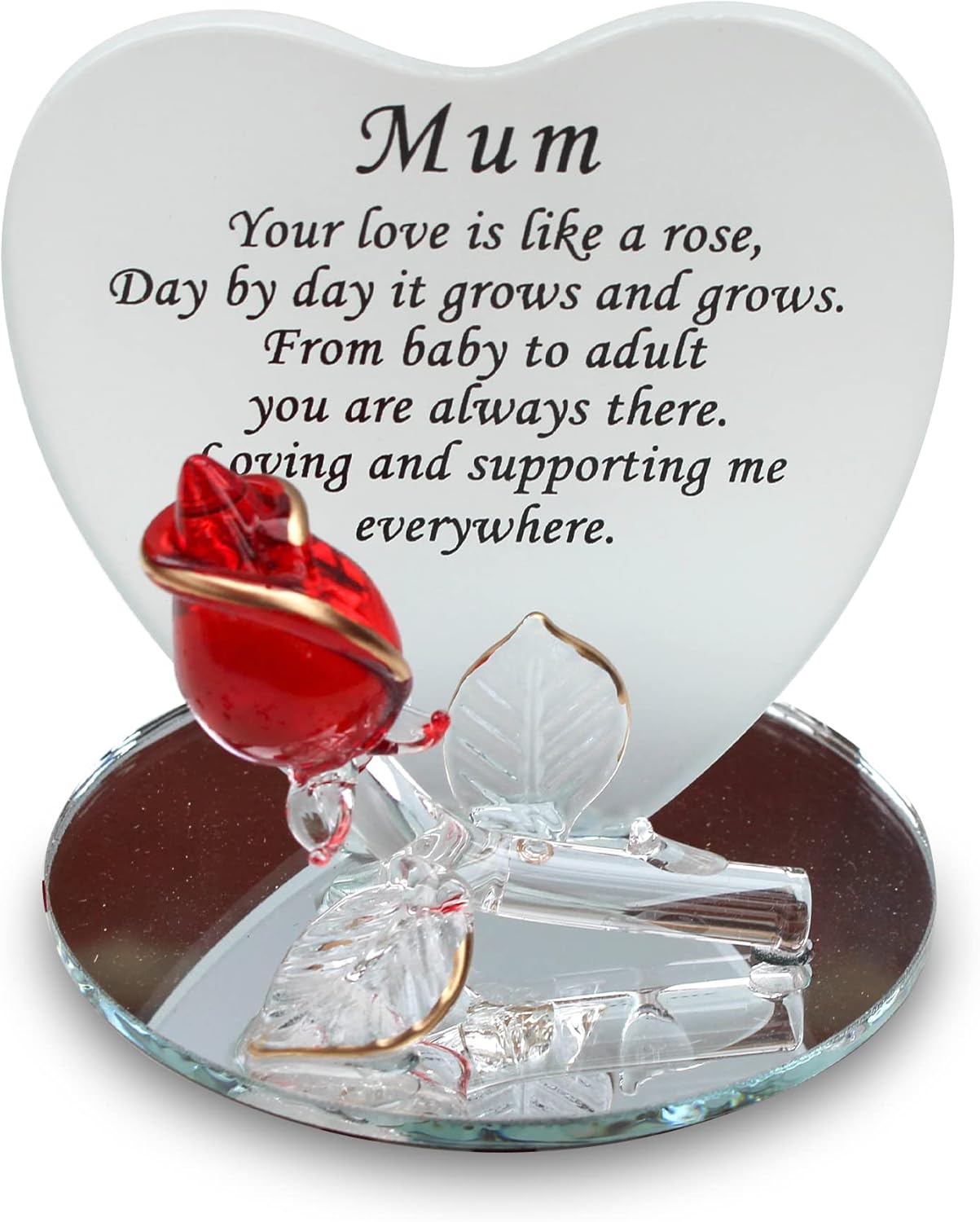 Thorness Mum Verse Tribute Poem Rose Glass Heart Plaque Mirror Base