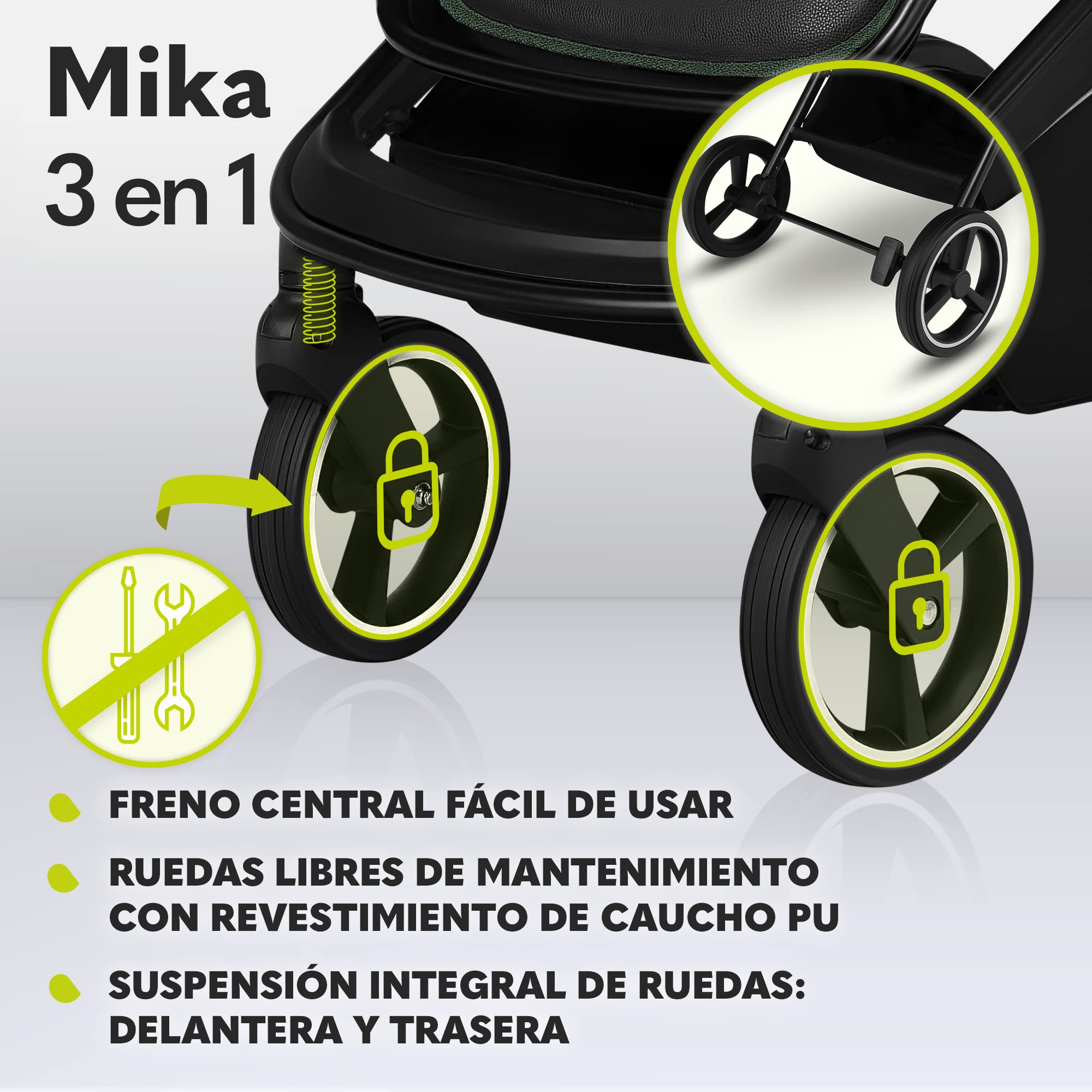 LIONELO Mika cochecito de bebé 3 piezas, coche de bebé 3 en 1, carrito para bebé, carro bebé 3 piezas el conjunto, silla de paseo, capazo y silla de coche