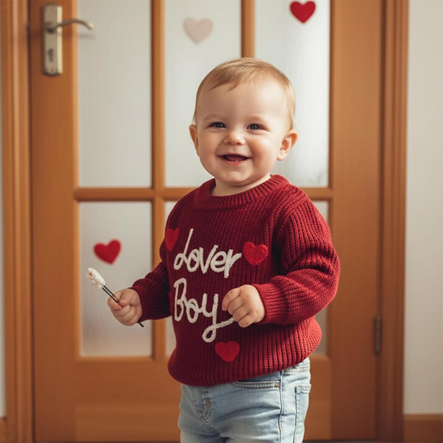 Baby Boy Valenitens Sweater Lover Heart Long Sleeve Knit Sweatshirt Pullover Toddler Infant Newborn Spring Outfit - Image 5