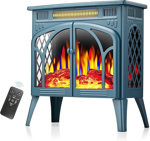 Kismile Estufa eléctrica infrarroja 3D, calentador de chimenea independiente con efectos de llama realistas, calentador de espacio interior portátil