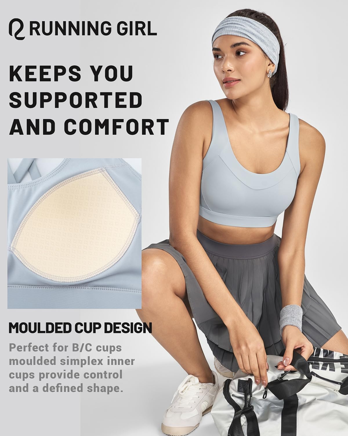 RUNNING GIRL Sports Bras for Women High Support, Adjustable Straps High Impact Sports Bras with Sewn in Pads Workout Bra - Image 5