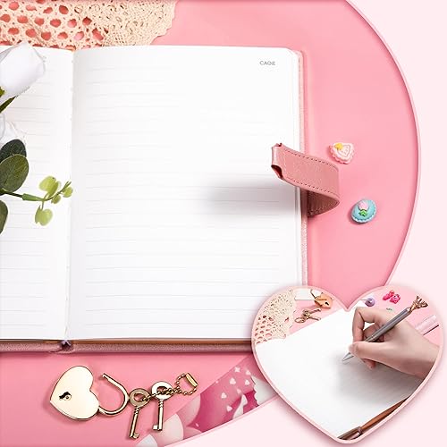 Miniatura 4 de CAGIE - Diario con cerradura en forma de corazón con llave, adorable diario personal de cuero con cerradura para niñas, tamaño B6