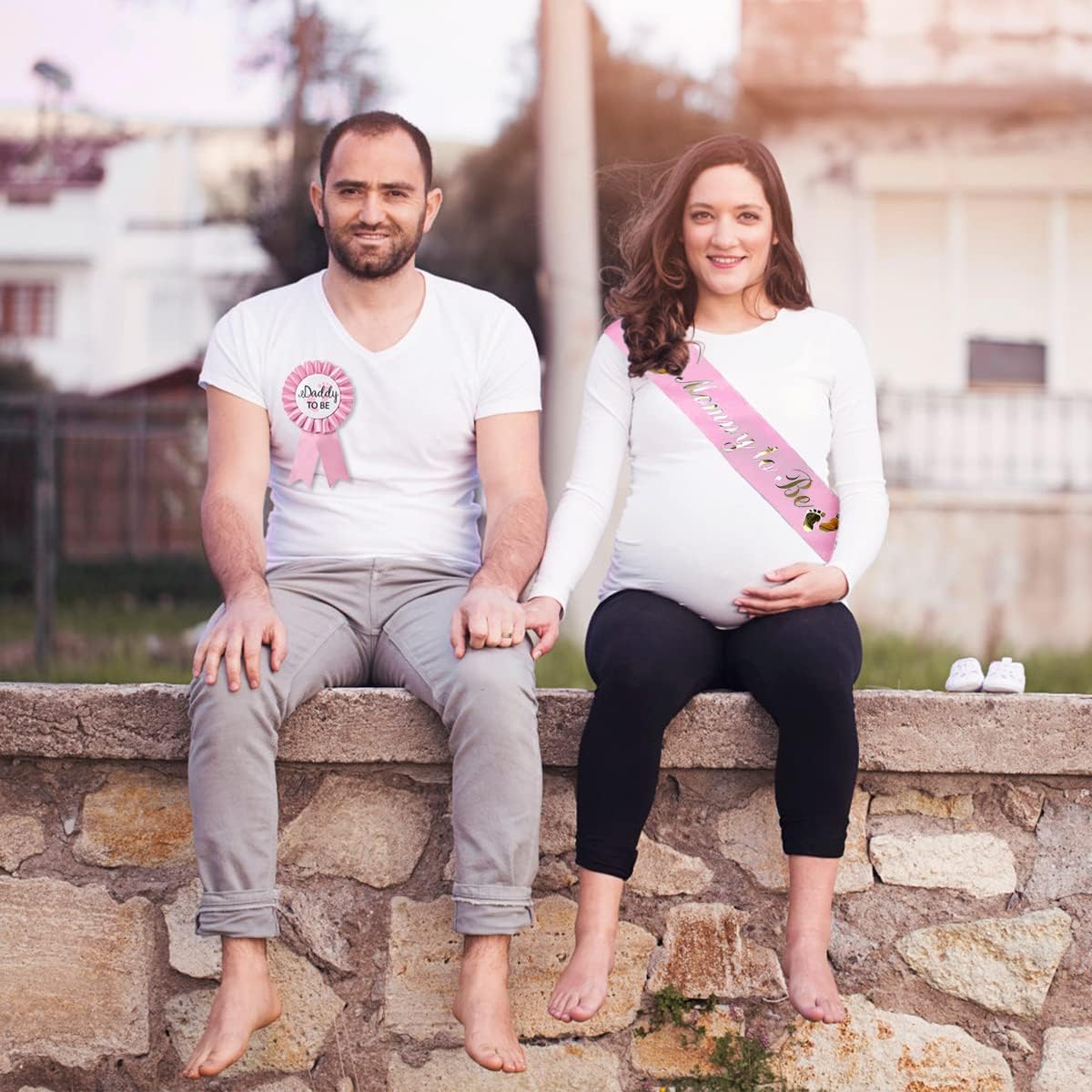 HUKONHEP 2 Packs Pink Baby Shower Sash, Mommy to Be Sash and Daddy to Be Badge, Baby Shower Decorations for boys, Gender Reveals Gifts
