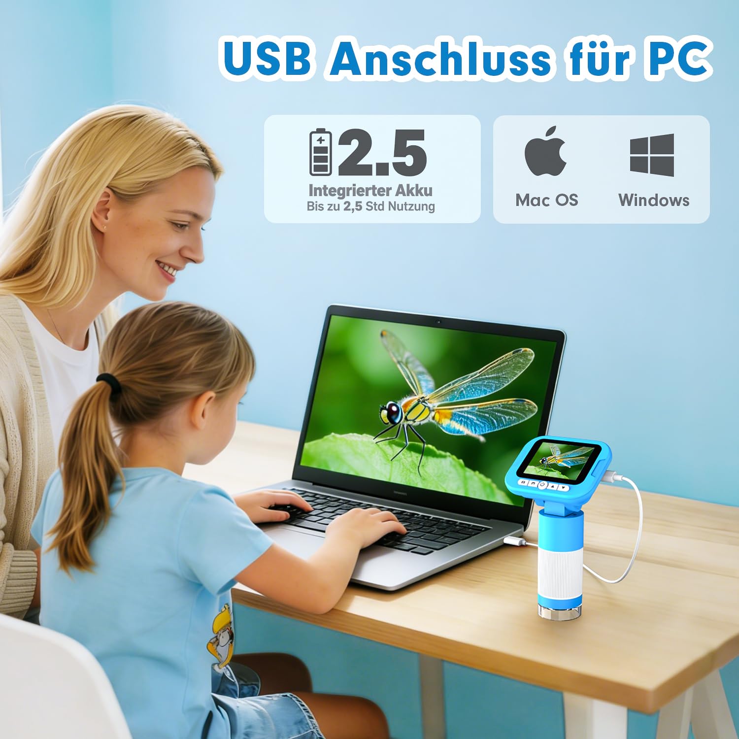 FINIBO Digitales Mikroskop für Kinder 1000X, 2,4″ Bildschirm, Kindermikroskop zum Lernen & Entdecken, mit USB Foto- & Videoaufnahme, Spielzeug ab 6 Jahre Jungen & Mädchen