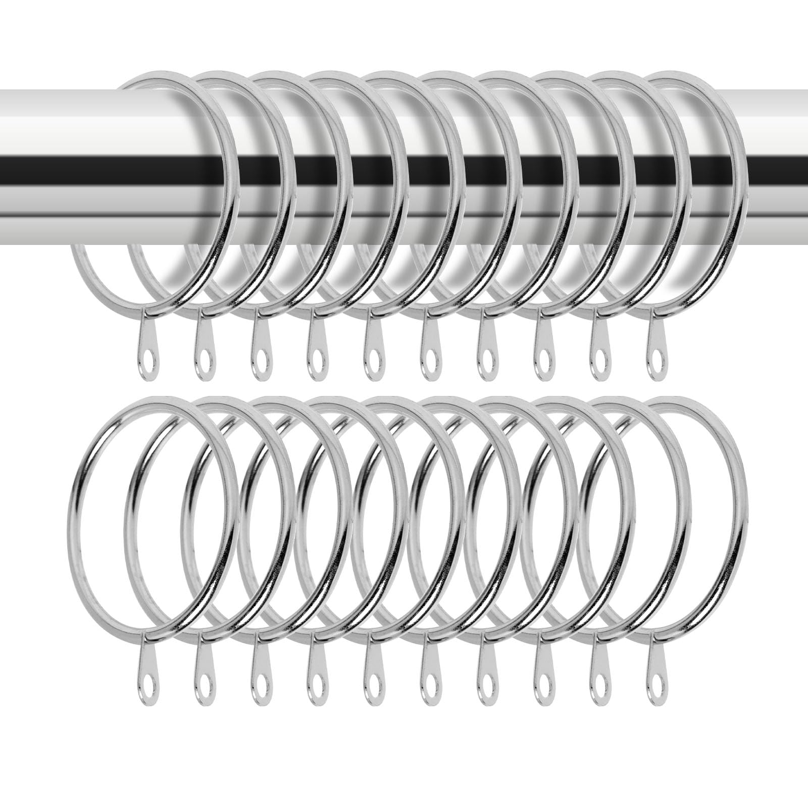 20 Pack 45mm Silver Metal Curtain Rings Heavy Duty Curtain Pole Rings Large Rail Hanging Ring with Fixed Eyelets for Curtains Poles,Shower Rods and Drapery (45mm Internal Diameter)