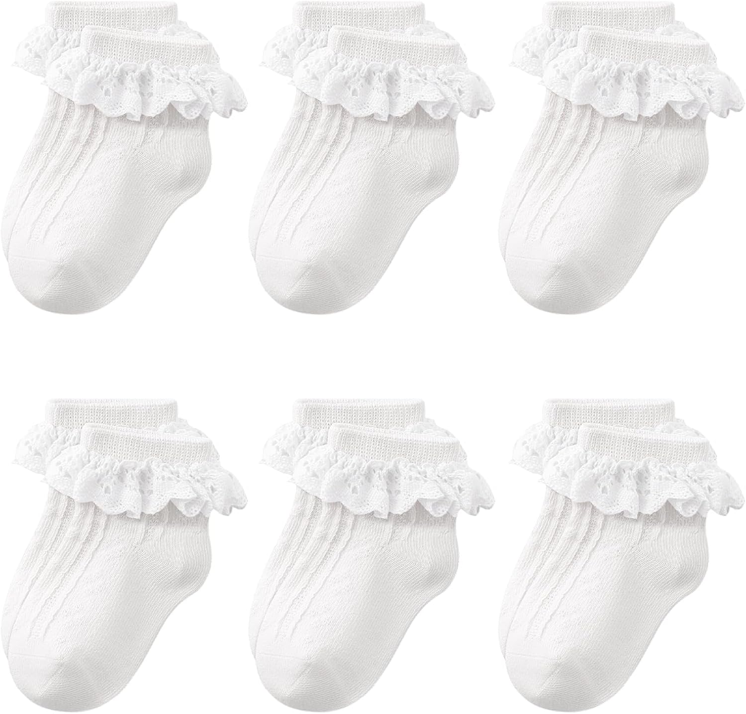 Witwot 6 Pairs Toddler Ruffle Socks Baby Girls Frilly Lace Socks Kids Ankle Dress Socks 1t -8 Years