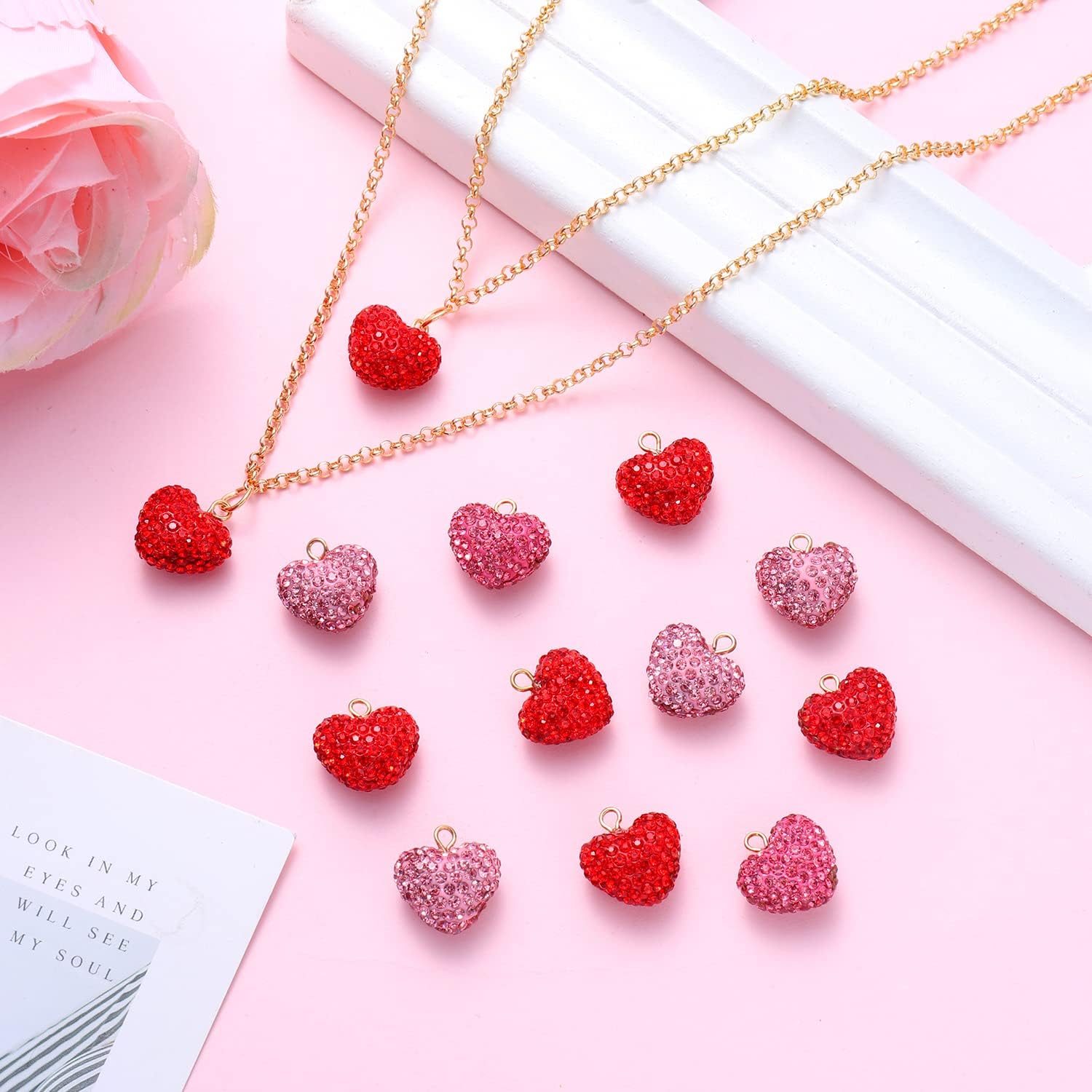 15/30PCS Valentine’s Day Heart Charms for Jewelry Making Red Pink Rhinestone Heart Charms Pendants for DIY Valentine’s Necklace Bracelet Earrings Holiday Gifts - Image 3