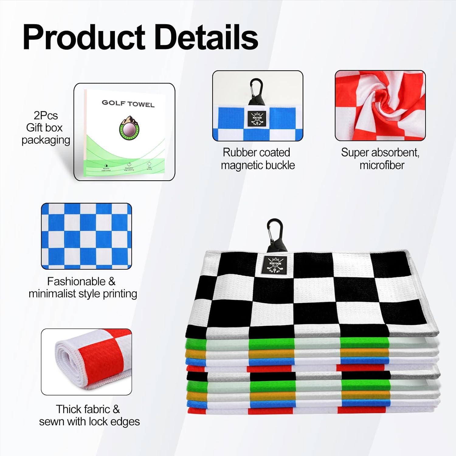 2 Pcs Magnetic Golf Towel (24"x16") for Men - Premium Color Waffle-Pattern Golf Towel Magnetic with Clip. GolfAccessories for Men & Women, Fits GolfCarts/Clubs - Red/Blue - Image 5