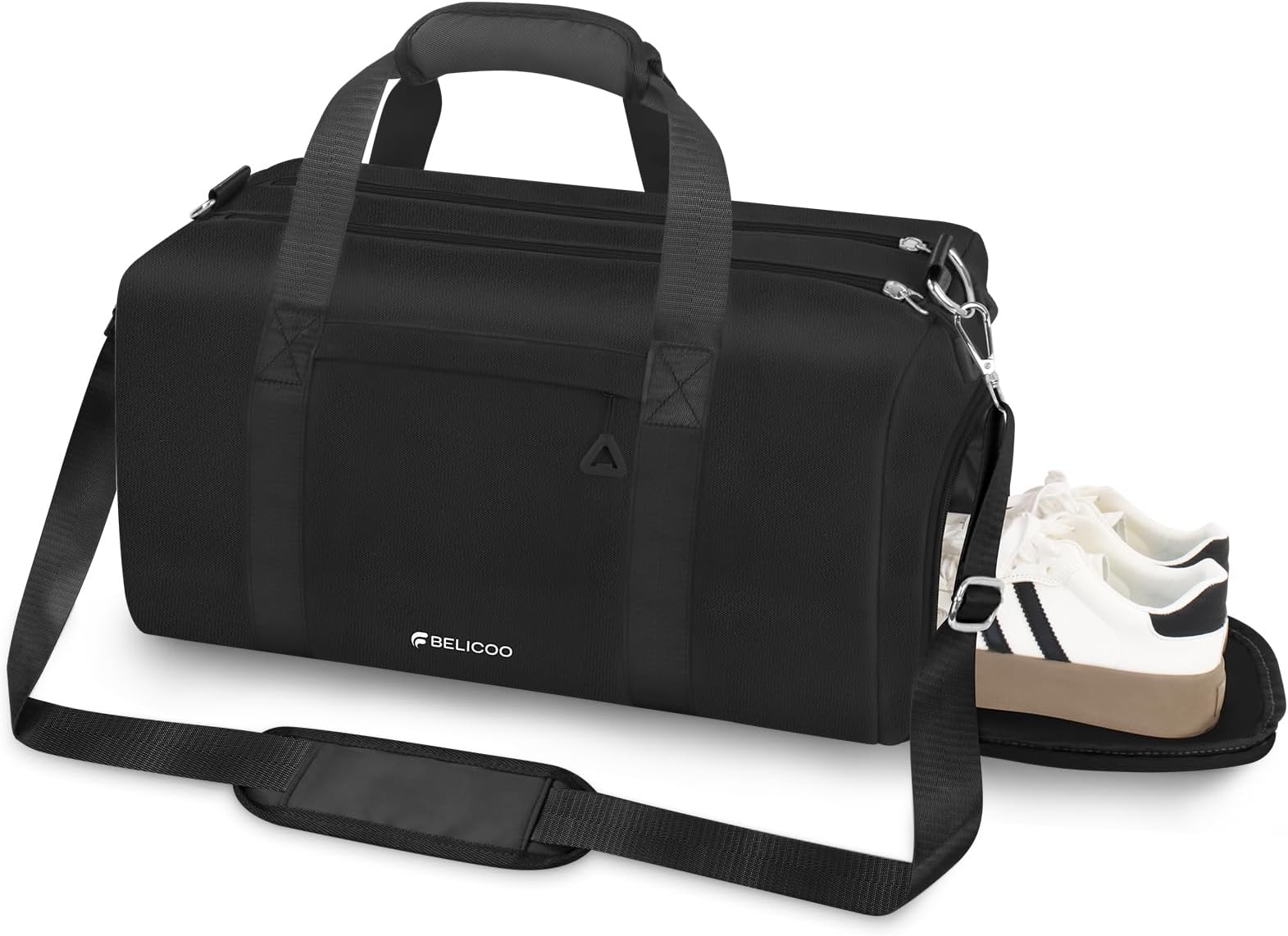 Gym Bag Mens Sports Bag with Shoes Compartment & Wet Pocket, Water Resistant Travel Duffle Bag w/Padded Shoulder Strap, Black Lightweight Holdall Bag Overnight Bag, Kit Bag for Men Women