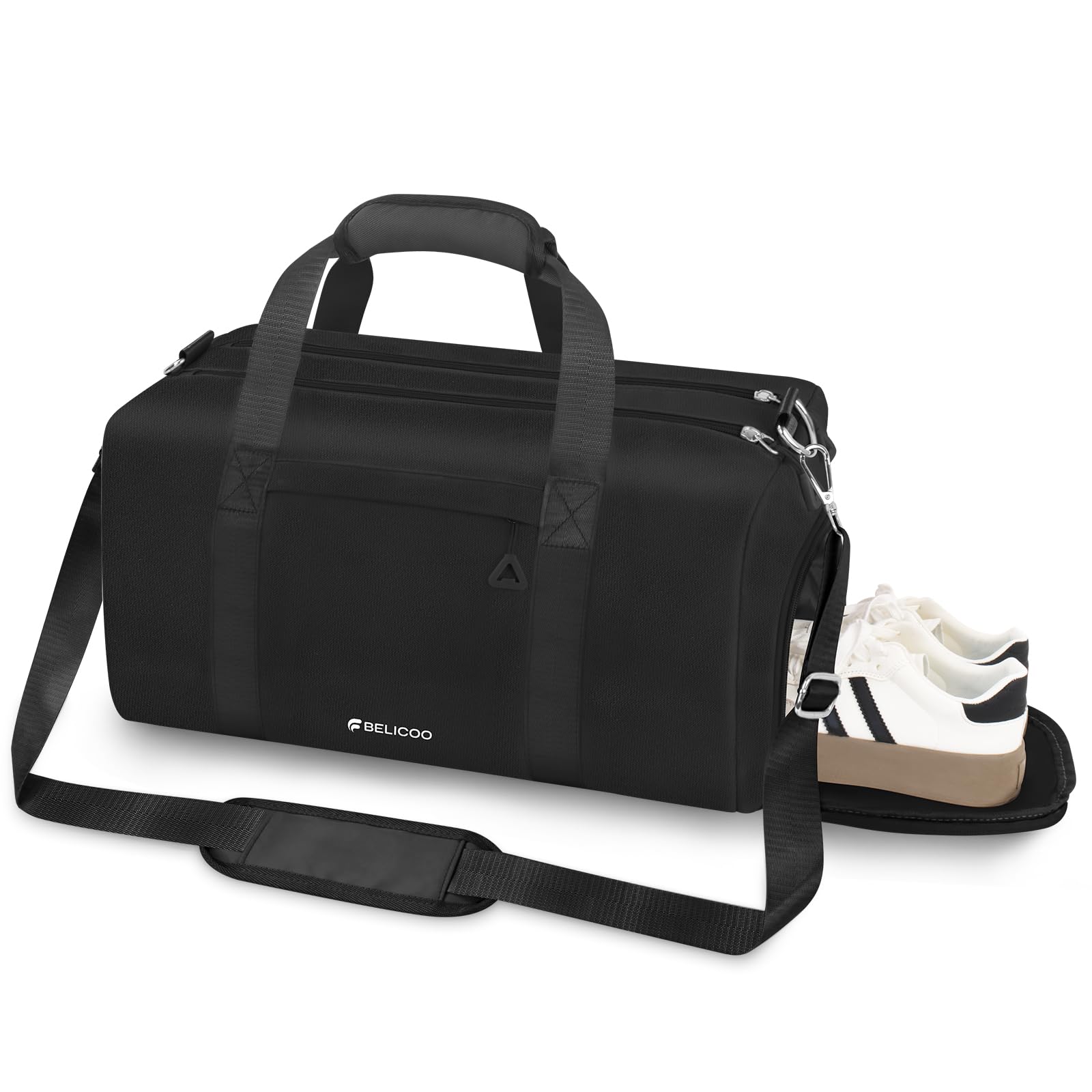 BELICOOGym Bag Mens Sports Bag with Shoes Compartment & Wet Pocket, Water Resistant Travel Duffle Bag w/Padded Shoulder Strap, Black Lightweight Holdall Bag Overnight Bag, Kit Bag for Men Women