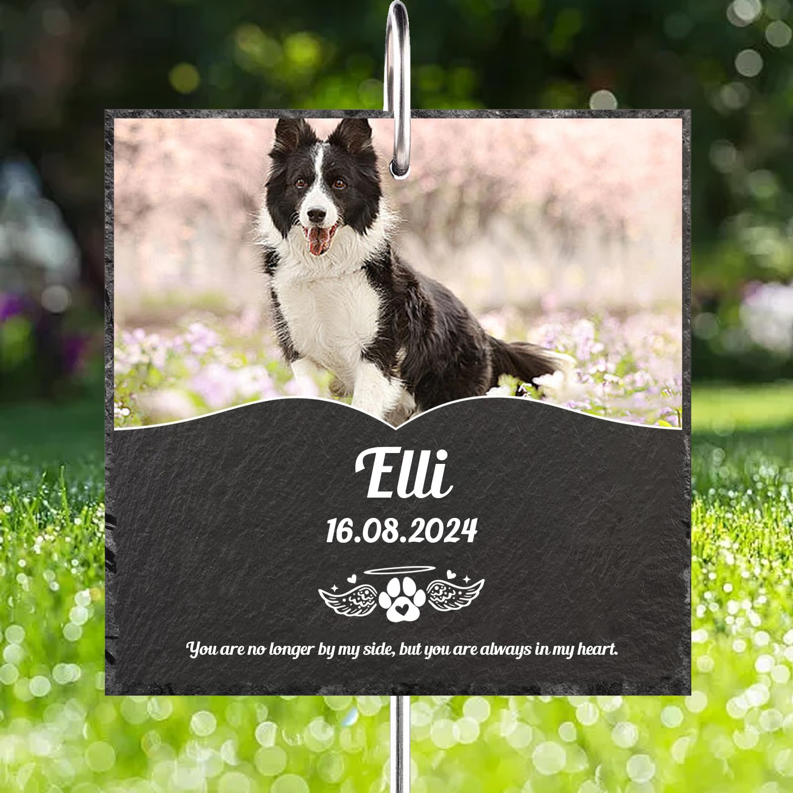 Jodimitty Color Photo Pet Memorial Plaques with Stake Personalised Grave Stones with Text, Cat Dog Memorial Plaque for Garden Graves Indoor Keepsakes, 10cm (Square)