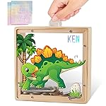 Piggy Bank for Kids, Wooden Money Coin Bank for Boys and Girls, Dinosaur Unicorn Piggy Banks with DIY Stickers for Birthday, Easter Gifts (Green Yellow)