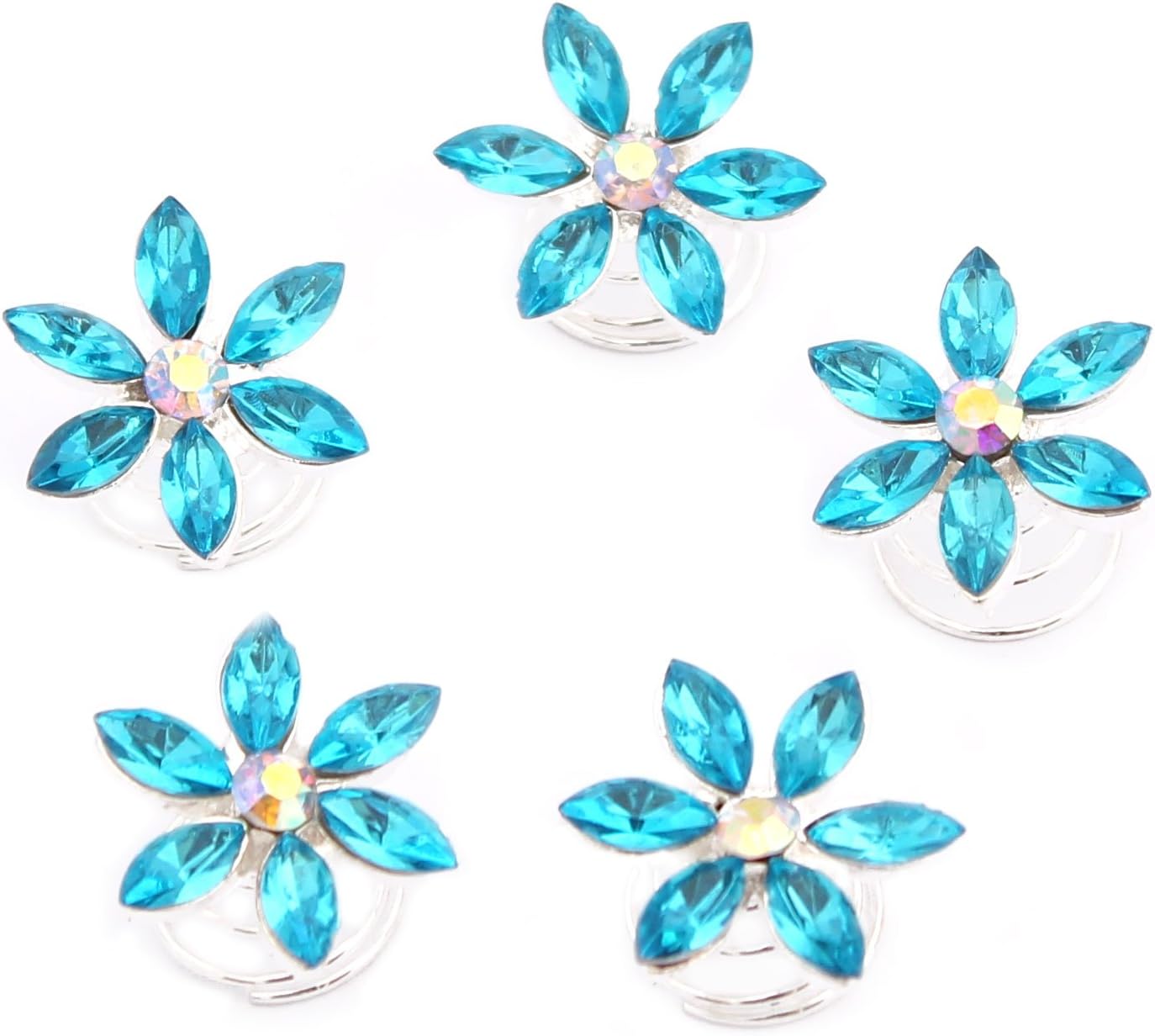 Turquoise Blue Frozen Elsa Snowflakes Rhinestones Hair Clip Jewelry 5pcs Set
