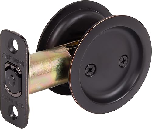 Miniatura 2 de Cerradura de la puerta de bolsillo redondo, pasaje (salónarmario) pestillo, 2.7 in fondo, RCL, bronce vintage por Stone Harbor Hardware