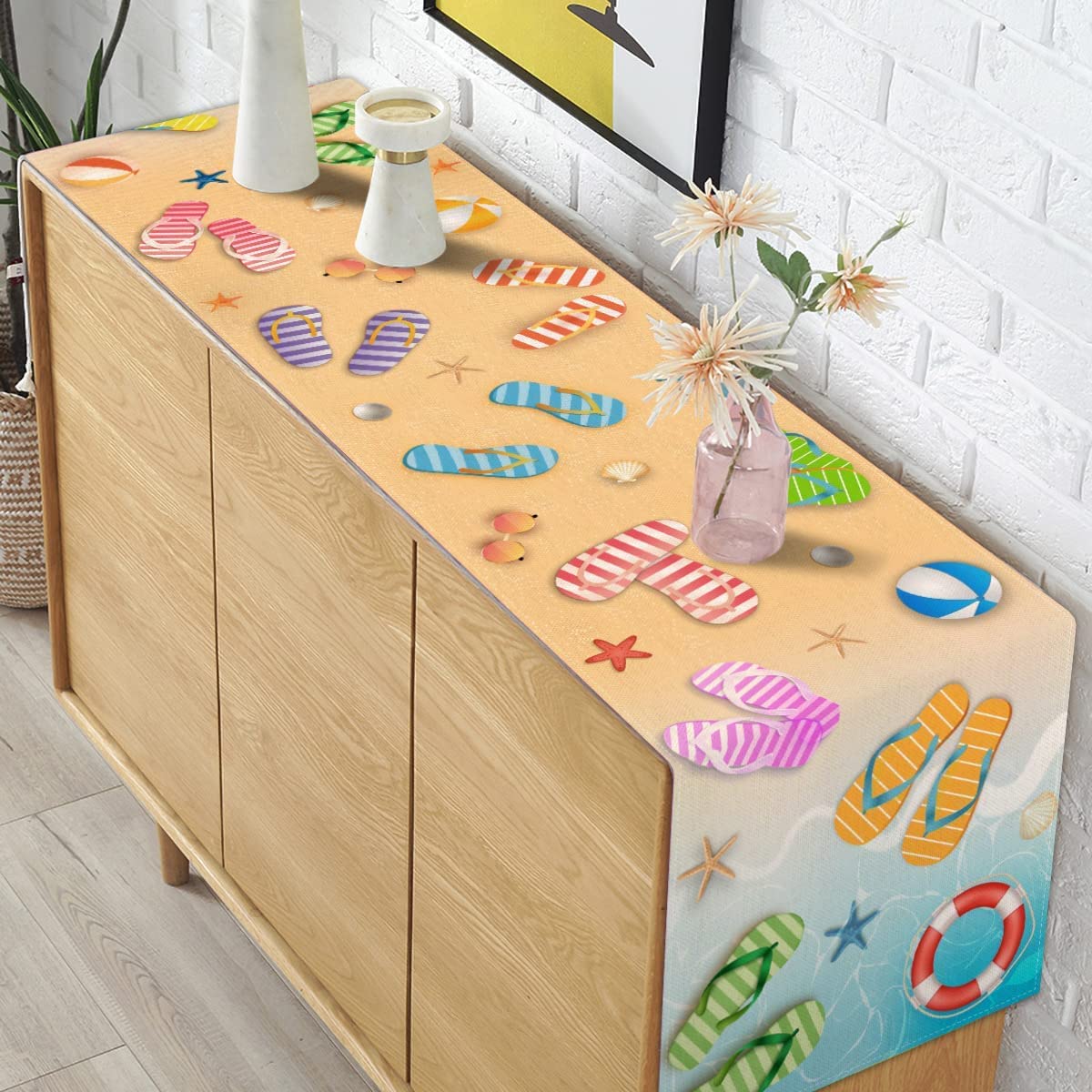 Pudodo Tischläufer Mit Haifisch-Motiv – 33x180 Cm, Leinen, Für Geburtstagsfeiern, Küche Oder Esszimmer