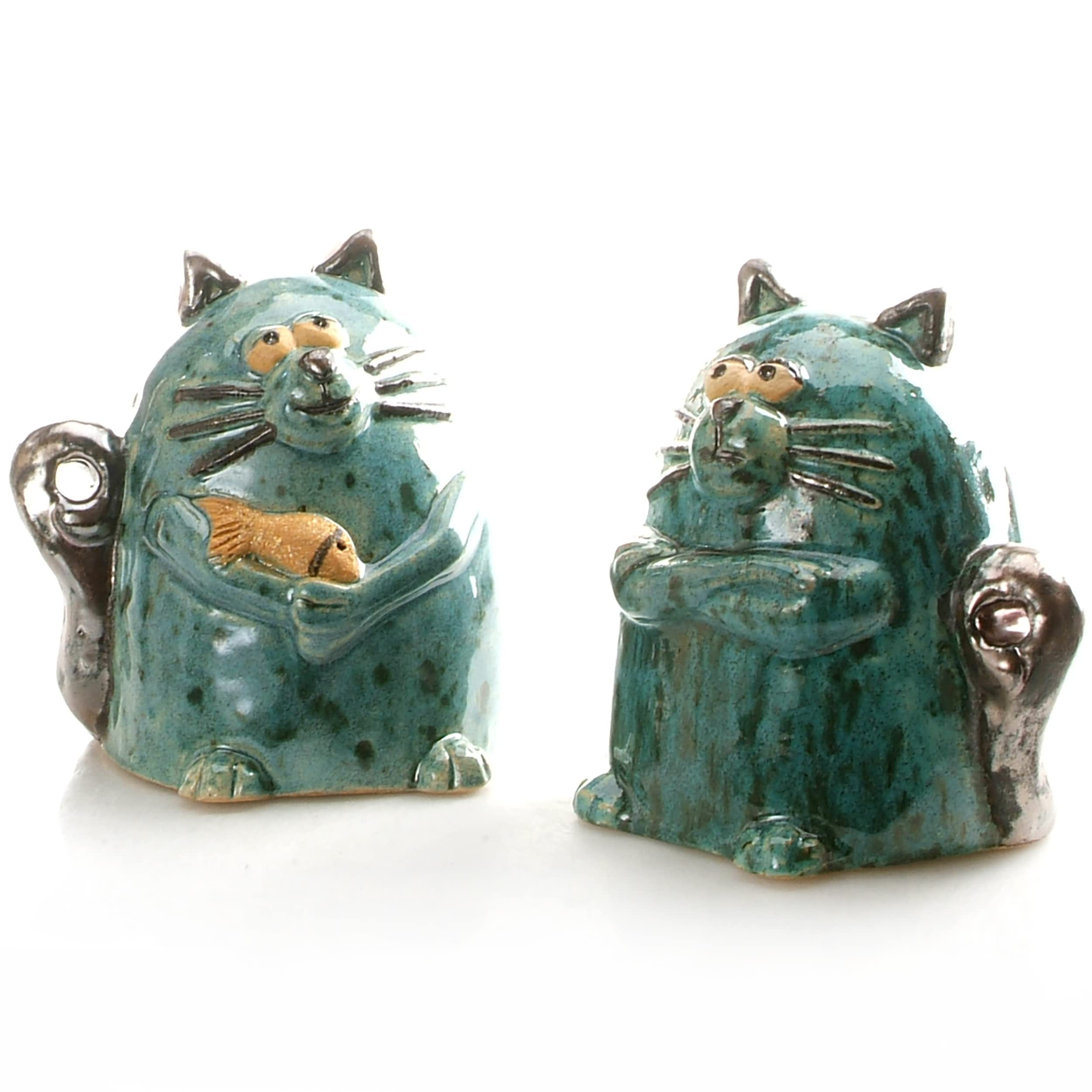 Enigma Supplies Pair of Ceramic Grumpy Cats in Teal for Cat Lovers Humorous Mr and Mrs
