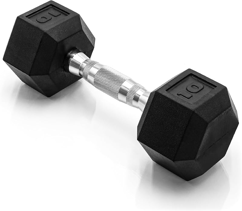 Pesas con mancuernas recubiertas de goma CAP, pesas libres para entrenamiento de fuerza en el gimnasio en casa, mancuernas hexagonales antivuelco con asas negras, cromadas y de agarre cómodo, individuales