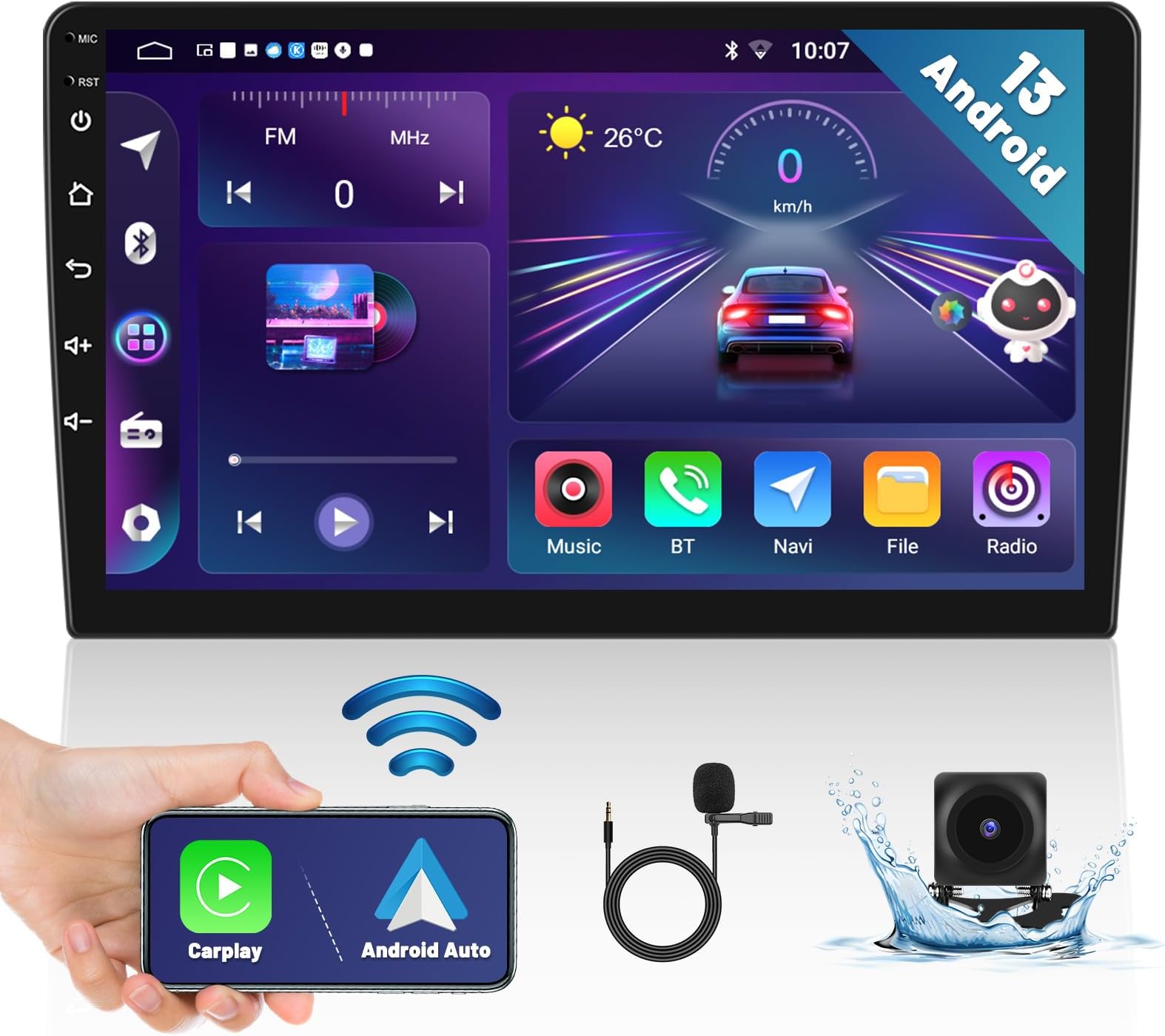 Autoradio Bluetooth 1 Din con CarPlay & Android Auto - 6.86 Pollici