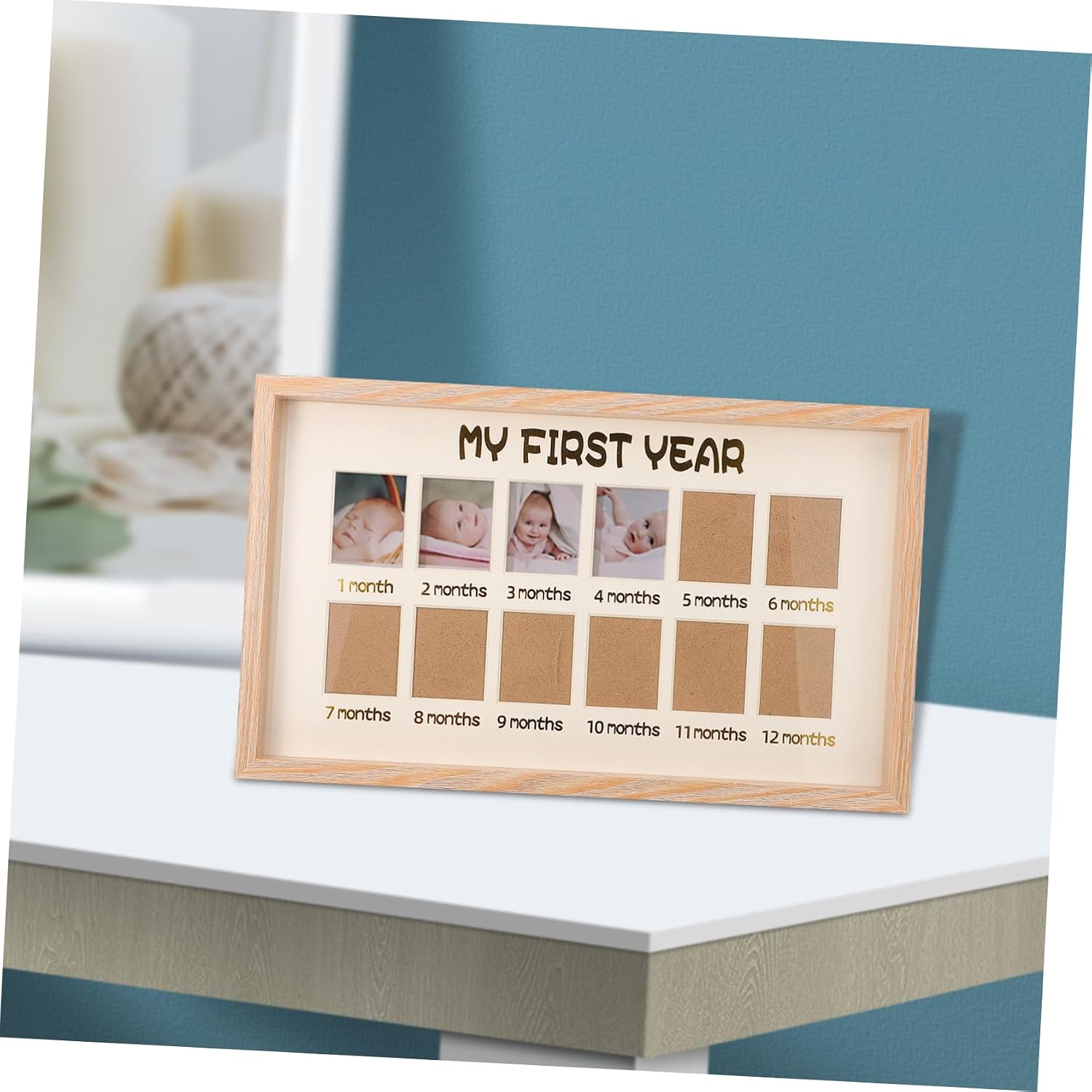 BESTonZON Boy Milestone Photo Frame Month Growth Display for First Birthday Natural Color for Nursery Decor and Capturing Precious Memories