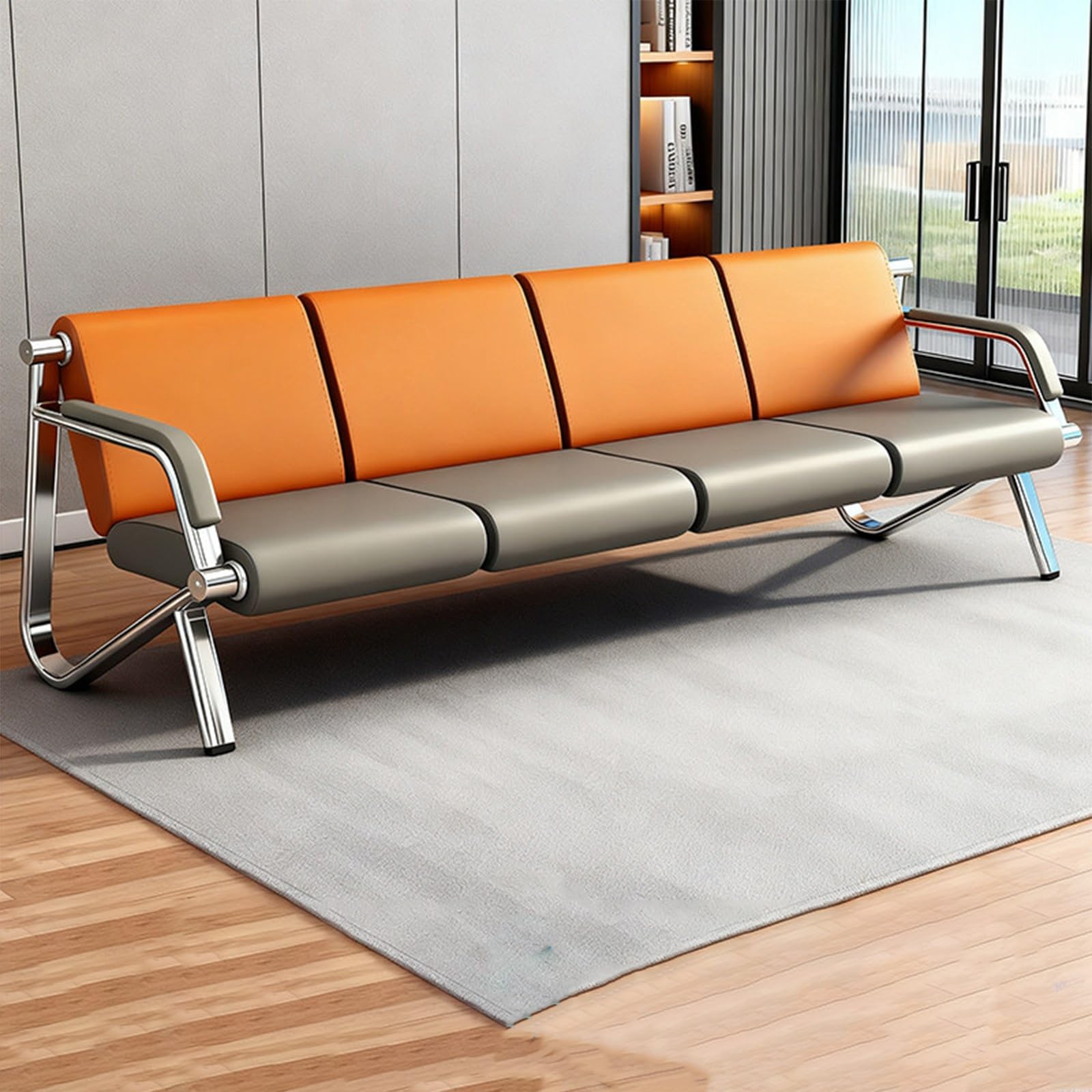 WDSOPK Office Reception Bench,Stainless Steel Benchs,Public Seating for Waiting Areas with Arms,for Office, Airport(Orange-238 * 75 * 77cm)