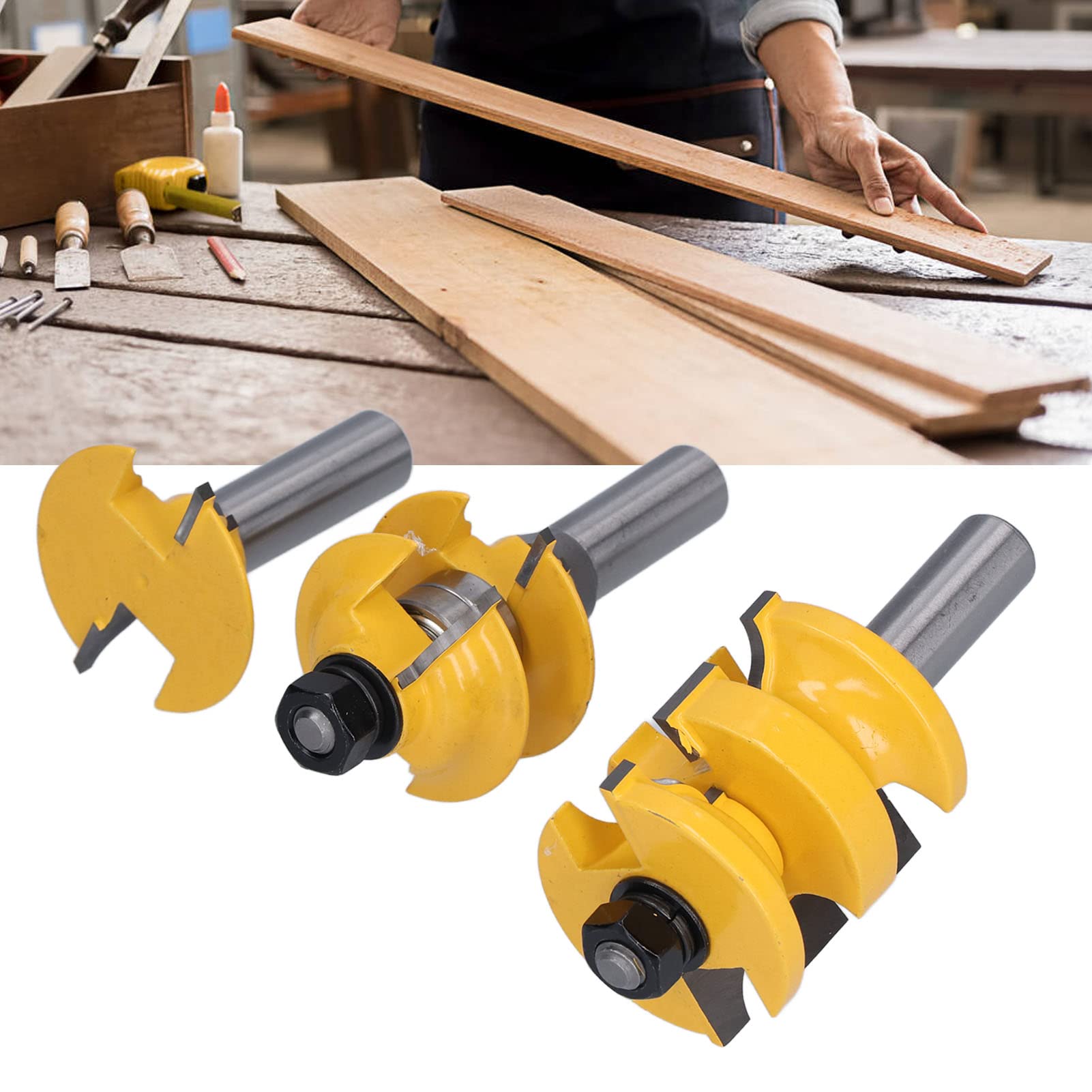 Fresa per Fresatura su Rotaia, Taglio Pulito, Fresa per la Lavorazione del Legno, per Telaio della Porta 'armadio, Progetti Fai da Te, Set da 3 Pezzi